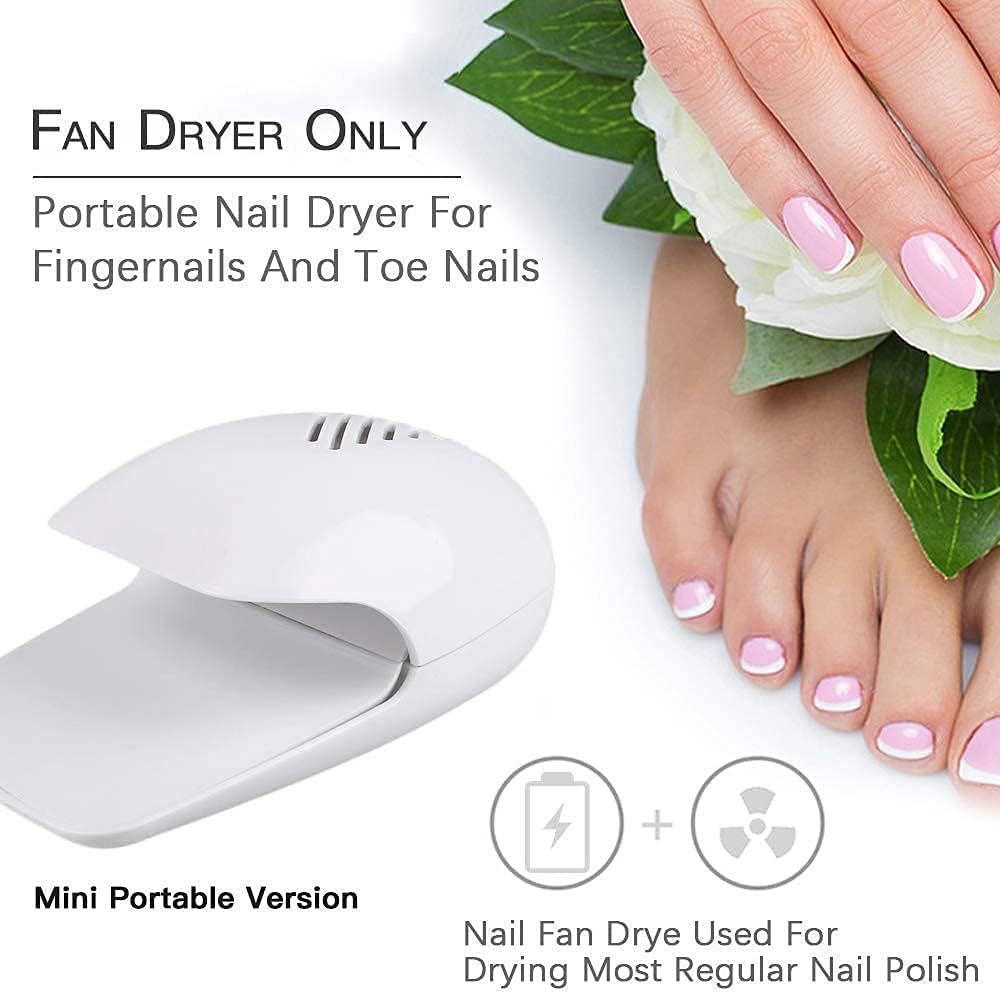NETXE Portable Nail Dryer Fan - Quick Dry Nail Polish & Gel Machine for Fingernails & Toenails, Battery Operated Nail Art Blower (White) | Perfect for Home Manicures, Salon Nail Art & Travel Nail Care