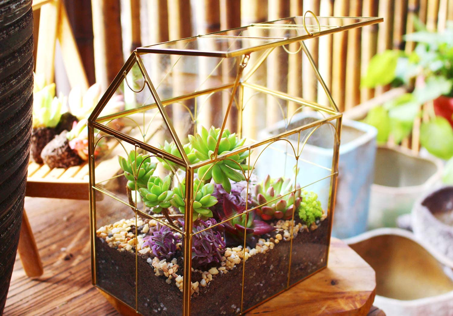 Glass Geometric Plant Terrarium for Succulents & Air Plants - Home, Office & Garden Decor (Gold House) | Perfect for Indoor Greenery, Wedding Centerpieces & Modern Interior Design