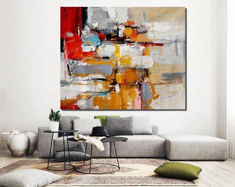 Modern Abstract Acrylic Wall Art - Extra Large Hand-Painted Canvas Painting for Living Room & Bedroom Decor | Contemporary Home & Office Wall Decor Ideas
