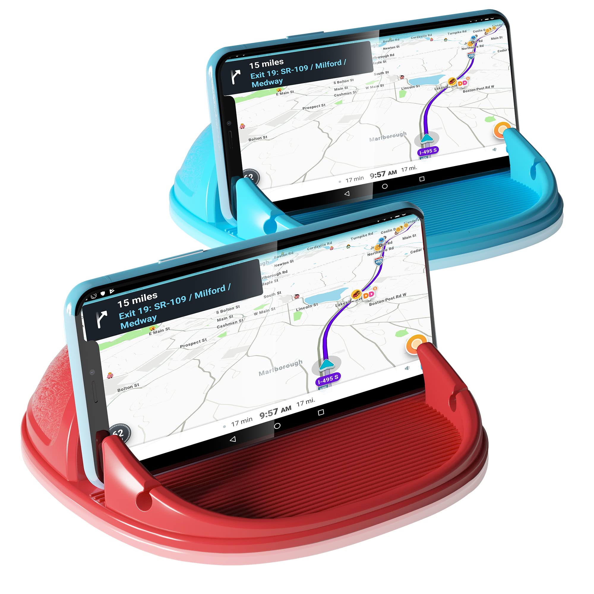 Loncaster Red & Black Car Phone Holder - Universal Silicone Dashboard Mount for iPhone, Samsung, Android Phones & GPS Devices | Non-Slip Phone Stand for Safe Driving, Commuting & Road Trips