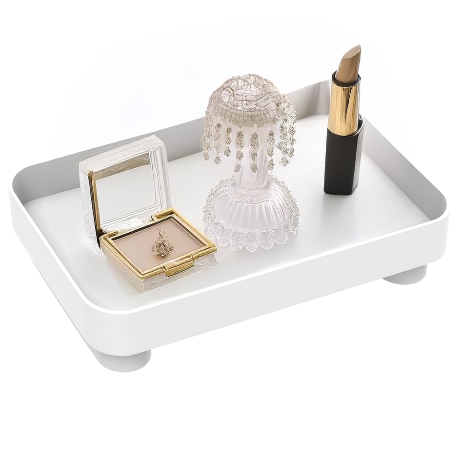 PRIME PICK ABS Modern White Rectangular Decorative Tray - Stylish Storage Organizer Box for Coffee Table, Vanity & Office - Perfect Gift for Women, Mom & Girls - Home Decor & Jewelry Display Tray