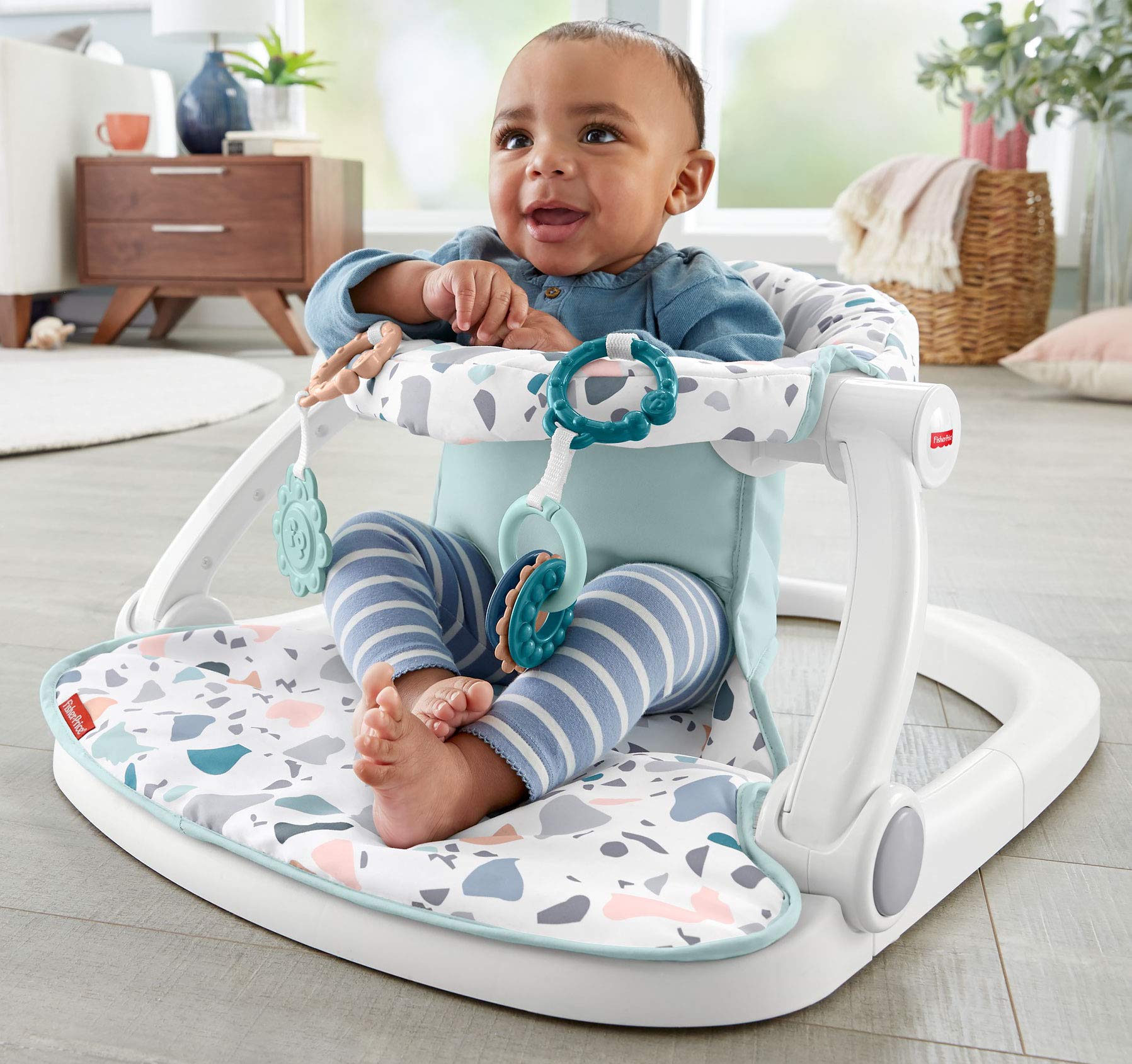 Fisher-Price Portable Baby Floor Seat with Developmental Toys | Machine Washable Seat Pad | Pacific Pebble | Perfect for Playtime, Feeding & Learning at Home or Travel