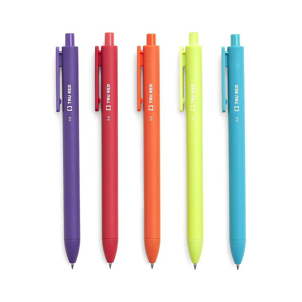 STAPLES TRU RED Retractable Quick Dry Gel Pens - Fine Point 0.5mm (12-Pack) - Perfect for Office Work, Note Taking & School Supplies