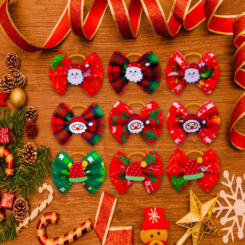 Christmas Dog Hair Bows - 20pcs Snowman Snowflake Pet Grooming Bands for Holiday Dress Up