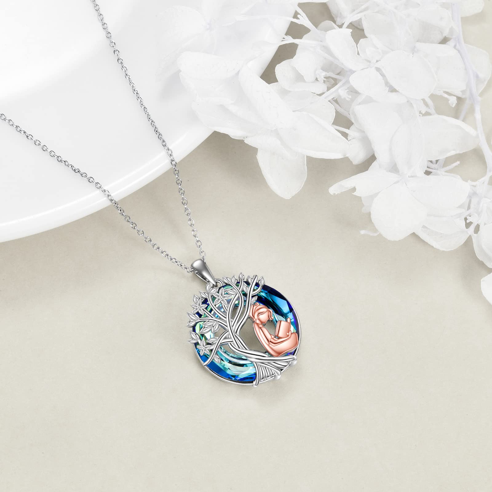 YFN Tree of Life Necklace - Sterling Silver Crystal Pendant Jewelry for Women | Elegant Graduation Gift, Birthday Present | Perfect for Spiritual Healing, Meditation & Special Occasions