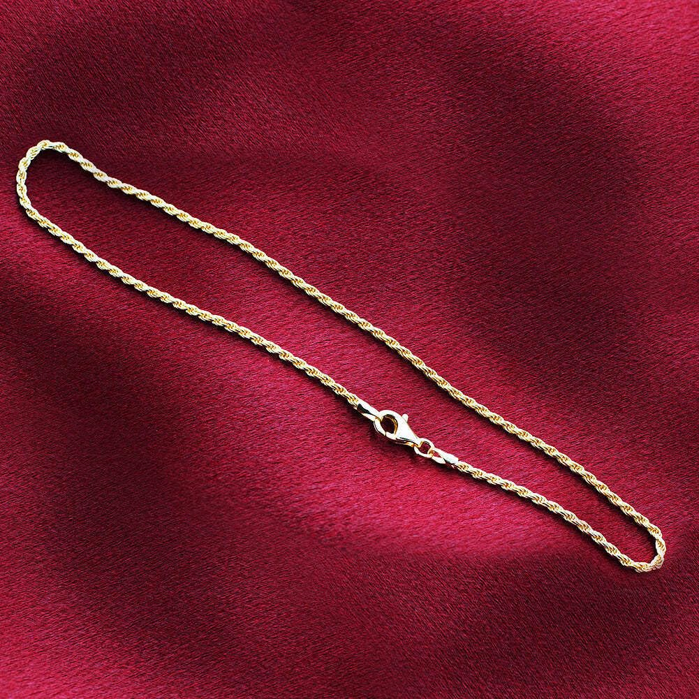14K Gold Plated 925 Sterling Silver 1.5mm Rope Ankle Chain Bracelet - Elegant Foot Jewelry for Women, Perfect for Beach, Summer Outfits & Special Occasions