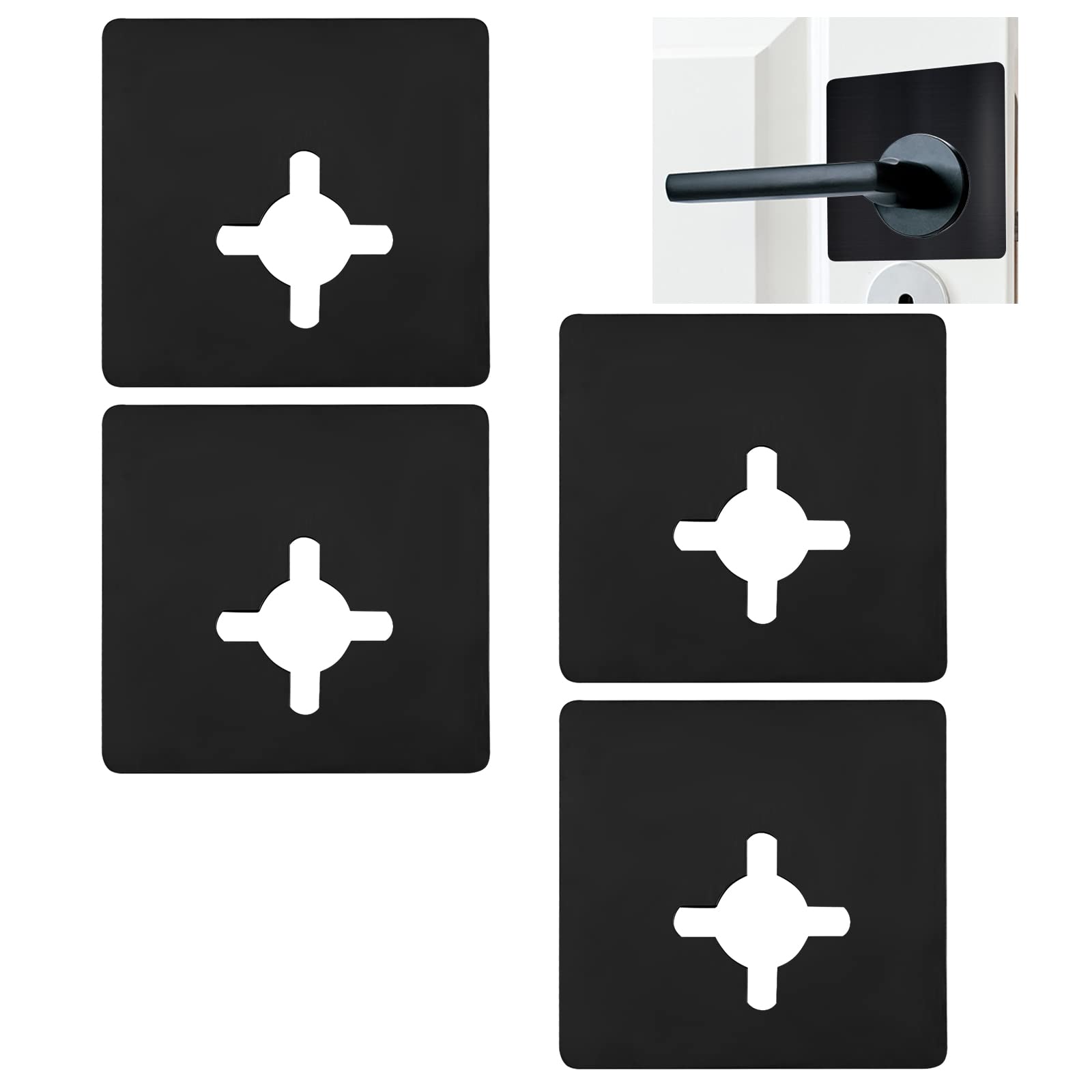 4Pcs Stainless Steel Self-Adhesive Door Lock Repair Plates - Black Split Door Knob & Lever Fixing Brackets for Secure Handle Reinforcement (Ideal for Loose Door Handles, Cabinet Repairs & DIY Home Maintenance)