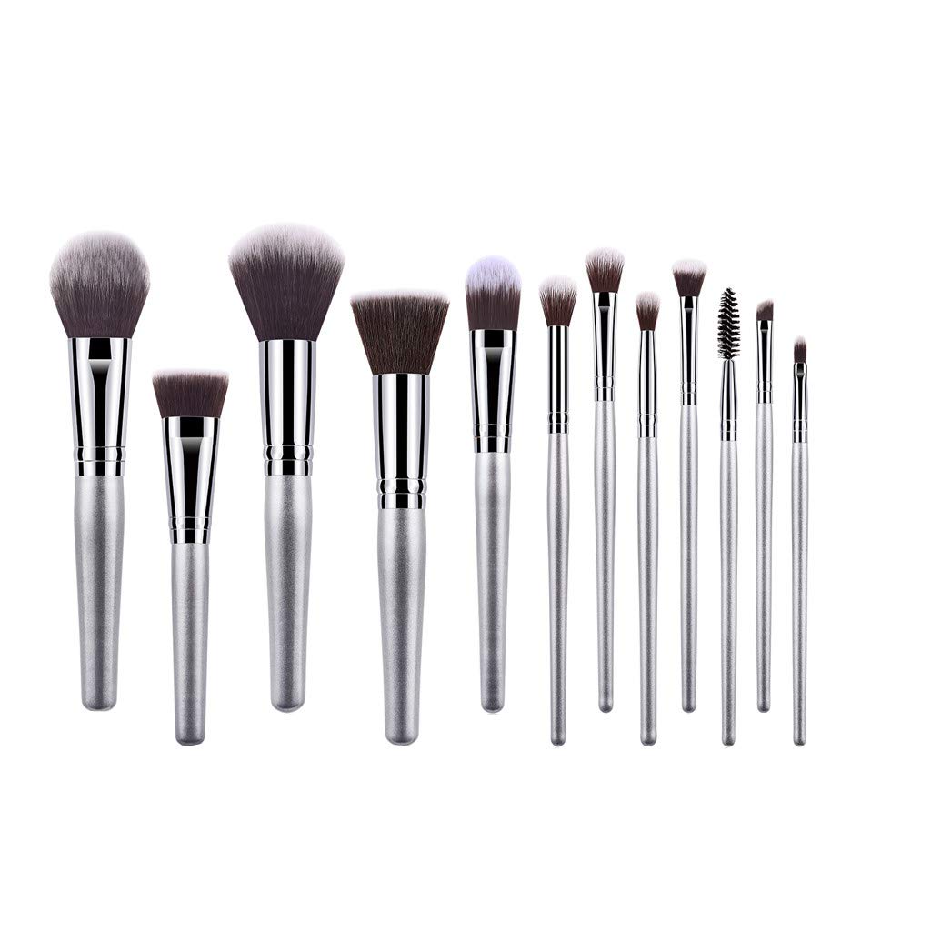 Johtae 12PCS Professional Makeup Brush Set - Eyebrow, Eyeshadow & Foundation Brushes with Silver Handle | Perfect for Makeup Artists & Beginners | Ideal for Daily Makeup, Contouring & Professional Cosmetics Application