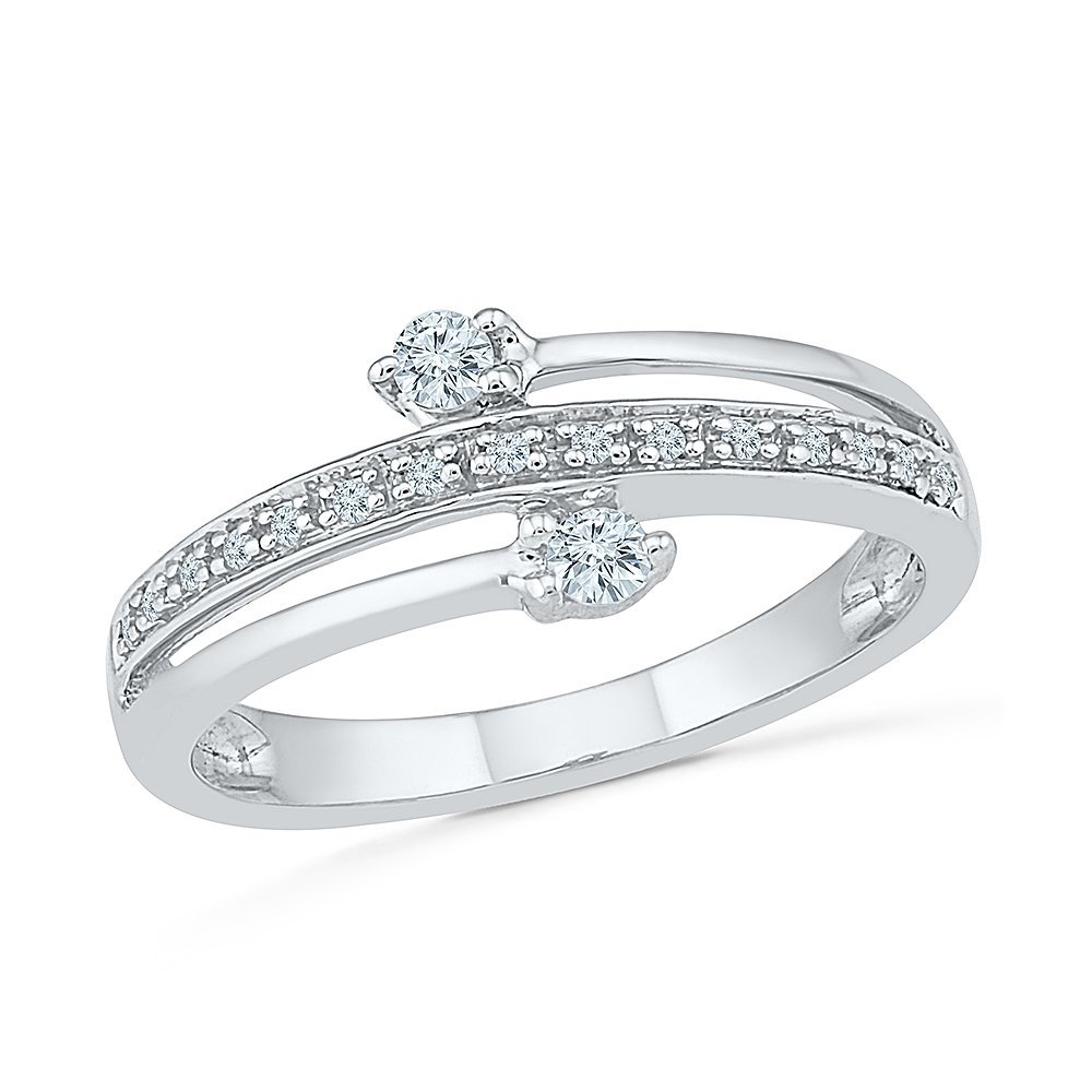 Sterling Silver Two Stone White Round Diamond Fashion Ring (0.16 CTTW) - Elegant Jewelry for Women, Perfect for Anniversary, Engagement & Everyday Wear