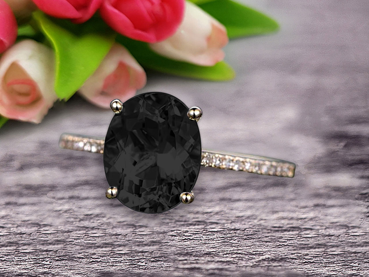 1.25 Carat Oval Cut 10k Rose Gold Black Diamond Moissanite Engagement Ring for Women - Perfect for Proposals, Weddings & Anniversary Gifts