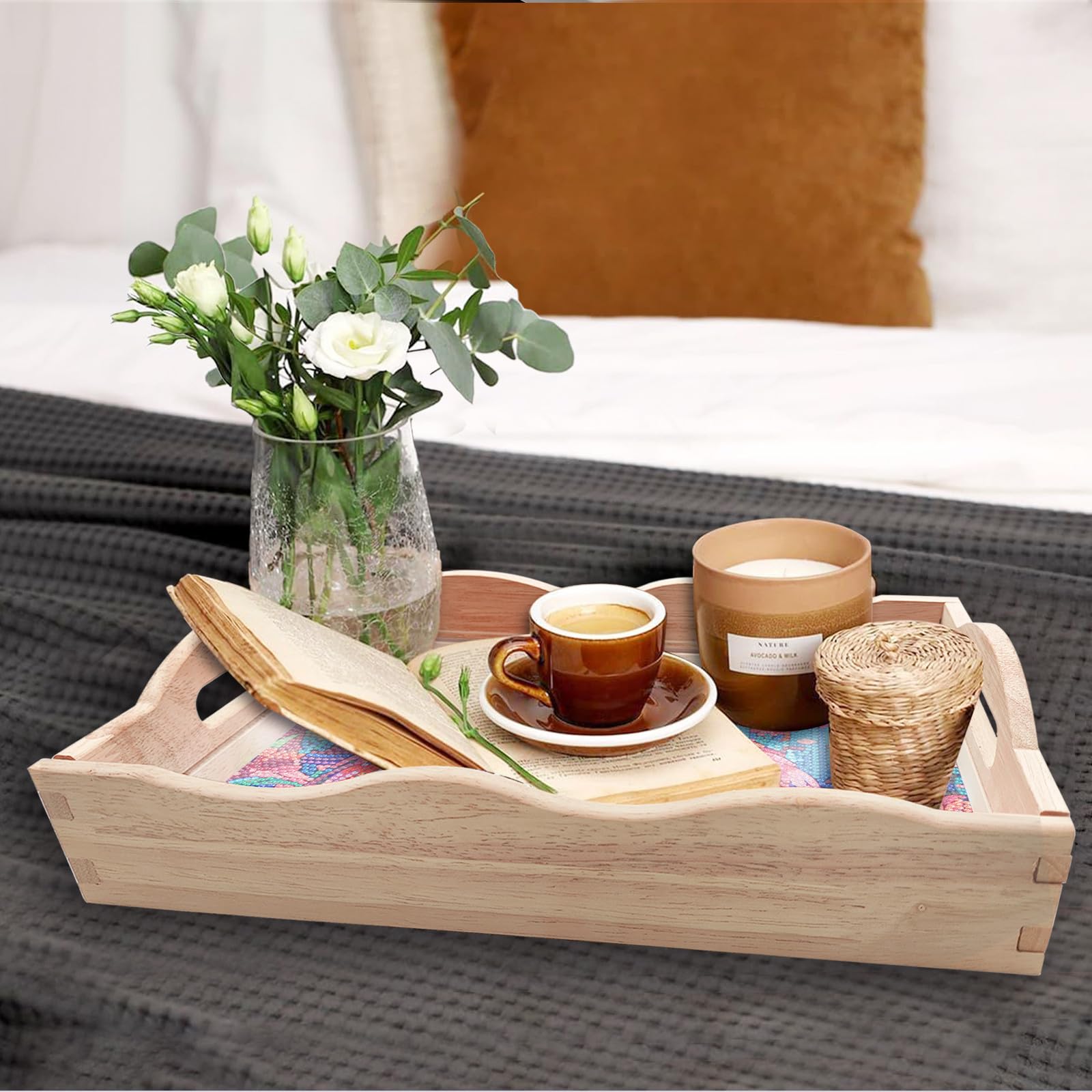 Handmade Diamond Art Wooden Tray - DIY Dot Drilled Rectangle Serving Tray for Restaurant, Snacks, Tea & Coffee | Flamingo Design | Perfect for Home Decor, Gift Giving & Craft Projects