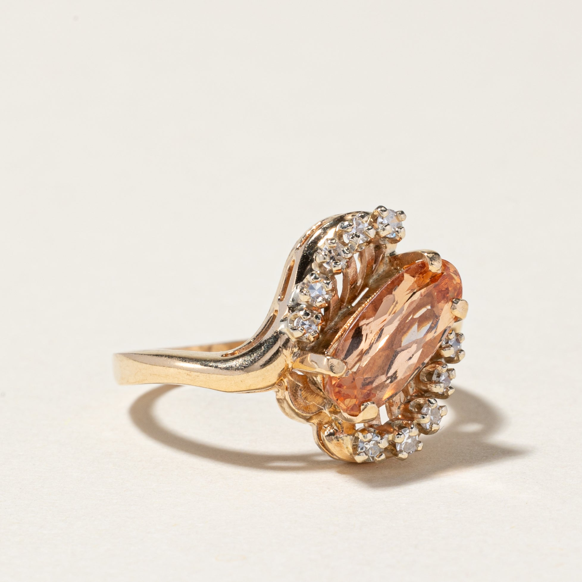 14K Yellow Gold Morganite & Diamond Ring - 1.30ct Morganite & 0.16ctw Diamonds, Size 6.5 | Elegant Engagement, Wedding, Anniversary Gift for Her