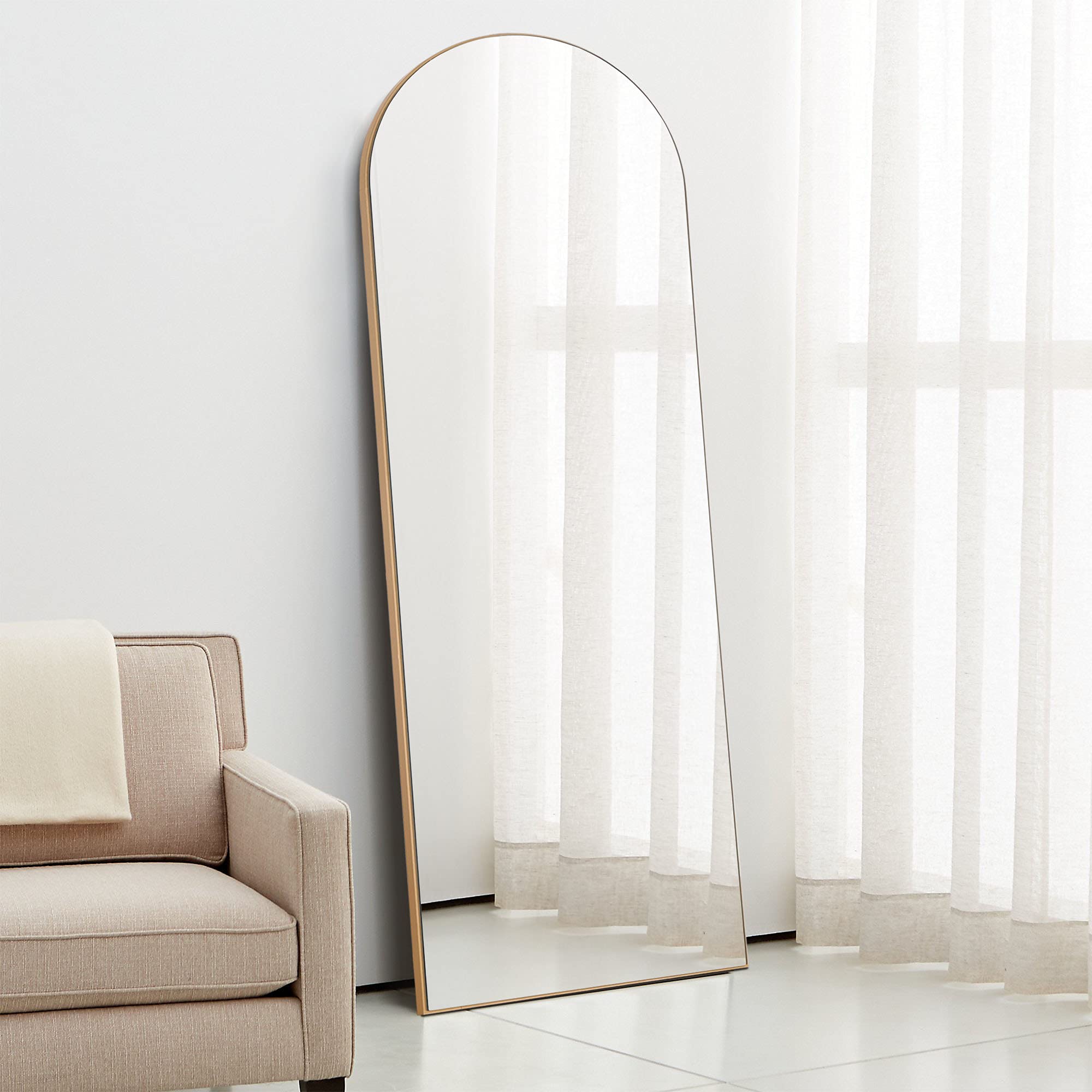 **KIAYACI Arched Full Length Mirror - Oversized Floor Mirror with Stand, Wood Frame (Gold, 24