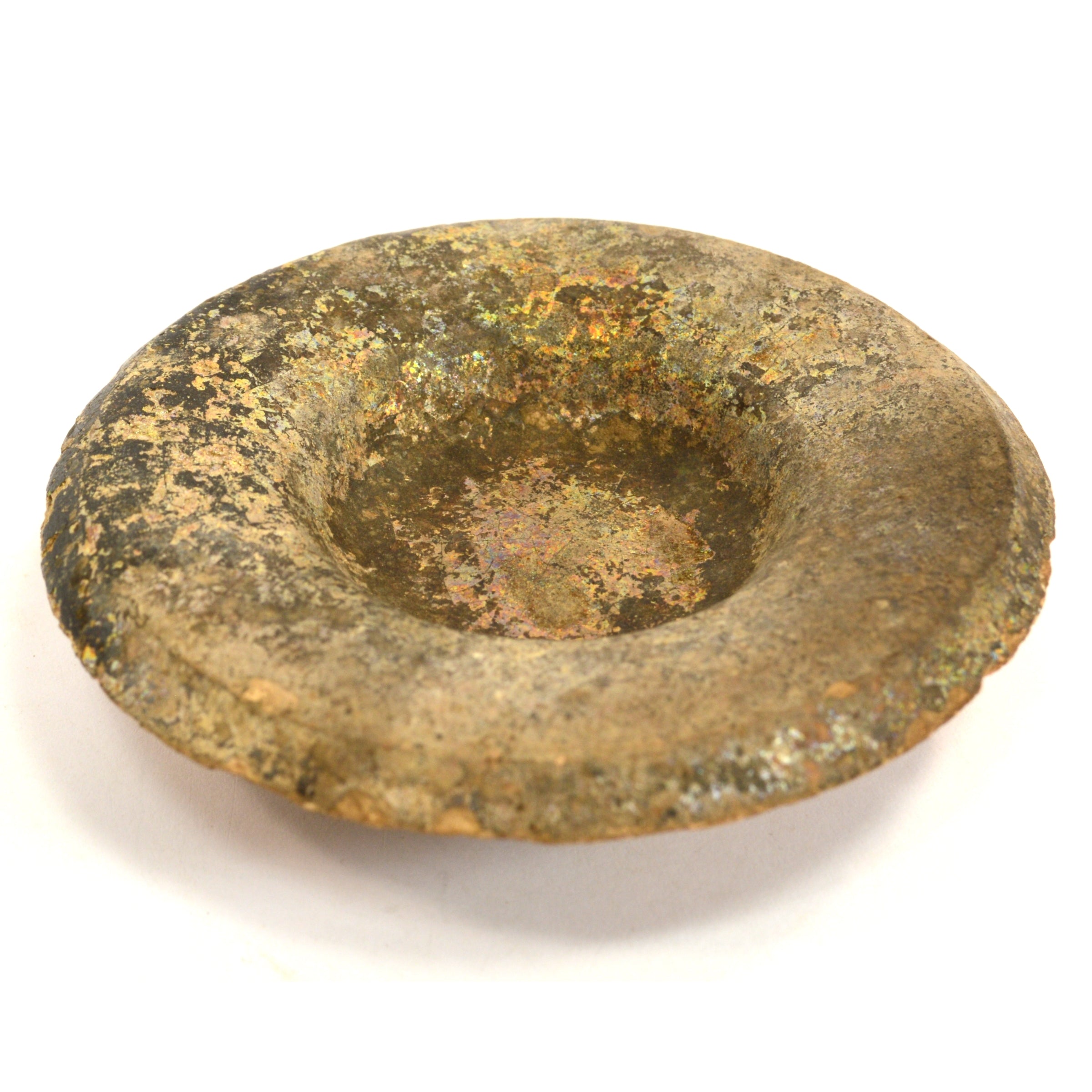 Ancient Terracotta Pottery Vessel Lid with Heavy Iridescence - Authentic Pre-Columbian Artifact for Home Decor & Museum Display