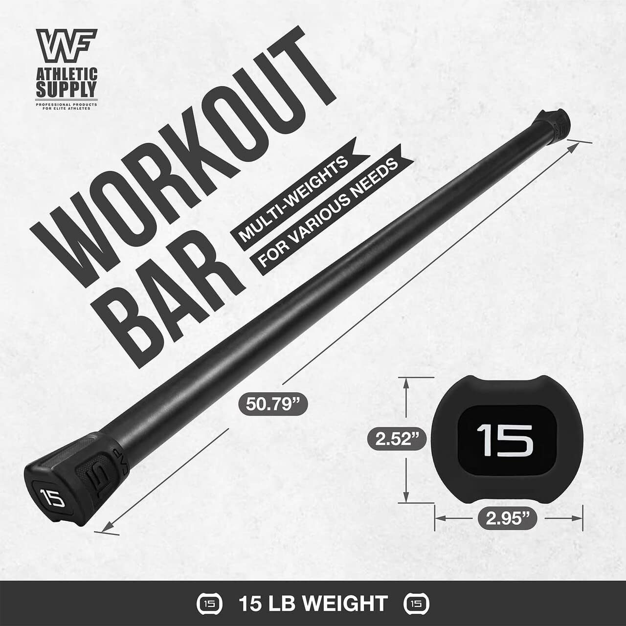 WF Athletic Supply Body Bar Workout Bar - Padded Weight Bar for Body Sculpting, Physical Therapy & Body Toning | Perfect for Home Gym, Yoga & Fitness Training