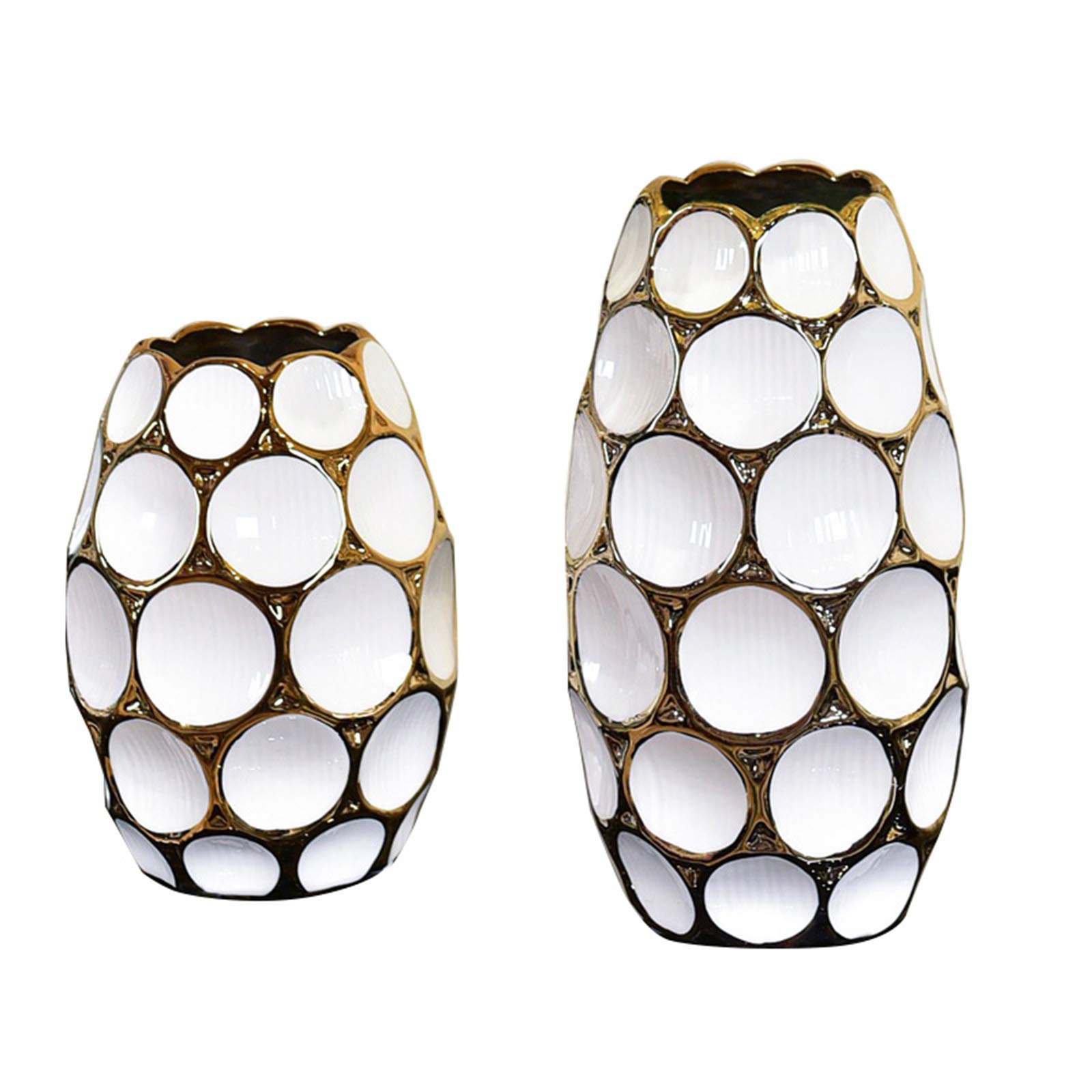 Honeycomb Pattern Ceramic Vase for Fresh Flowers - Modern Home Decor, Living Room Centerpiece, Wedding & Office Decoration (2-Pack)