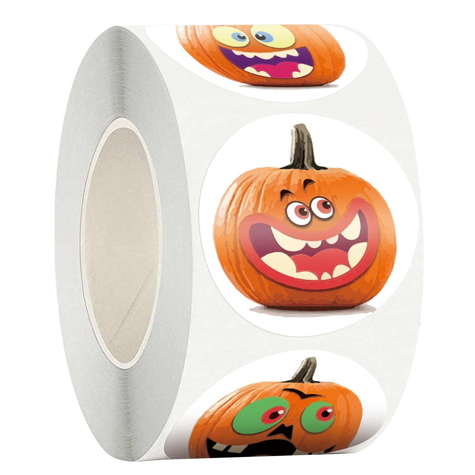 500 Halloween Stickers Roll - 8 Fun Pumpkin & Character Designs for Kids Trick or Treat, Party Favors & Classroom Decor - Waterproof DIY Decals for Notebooks, Scrapbooks & Halloween Party Supplies