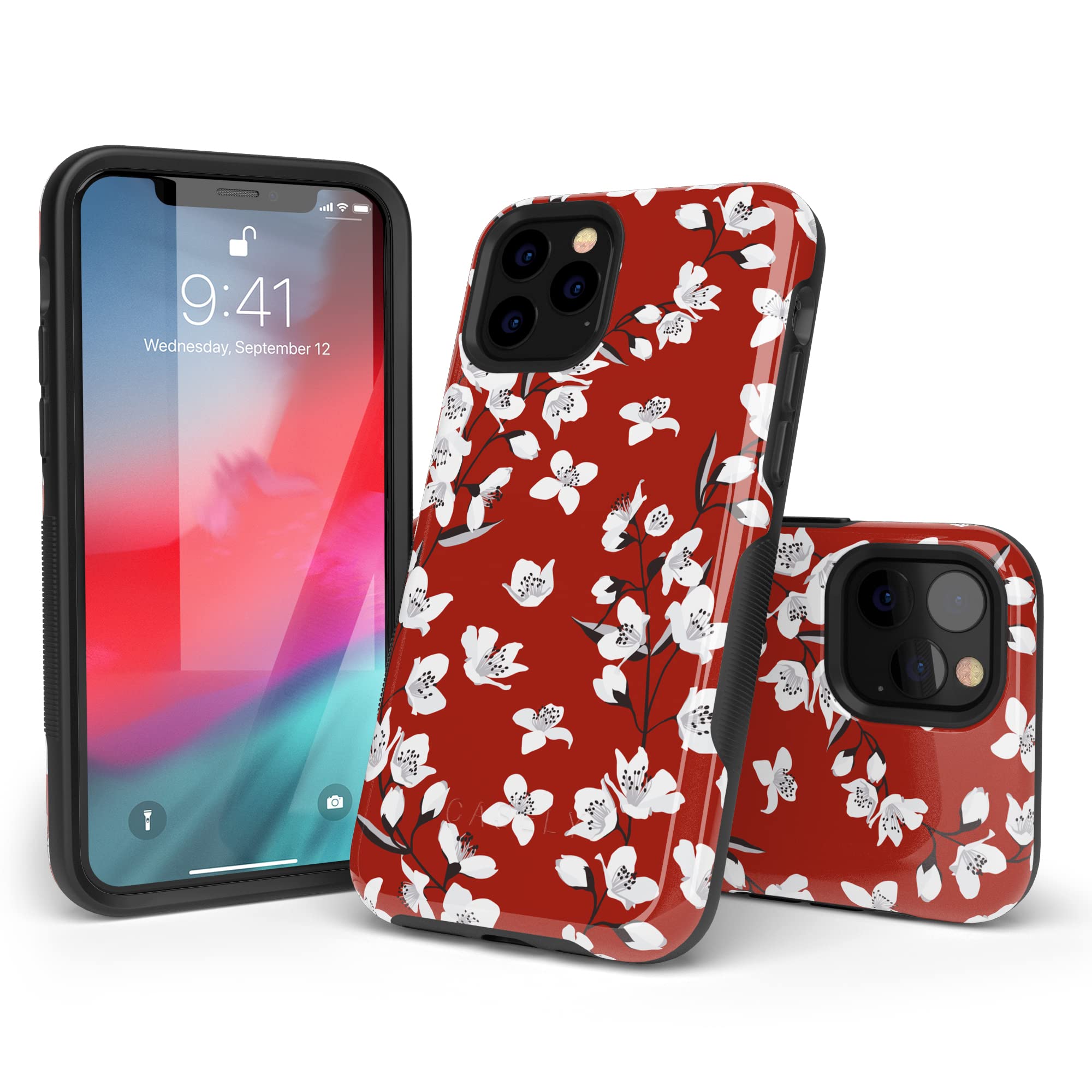 Casely iPhone 11 Pro Max Case - Red Cherry Blossom Floral Design Protective Cover | Slim Fit, Shockproof & Scratch-Resistant | Perfect for Everyday Use, Travel & Outdoor Activities