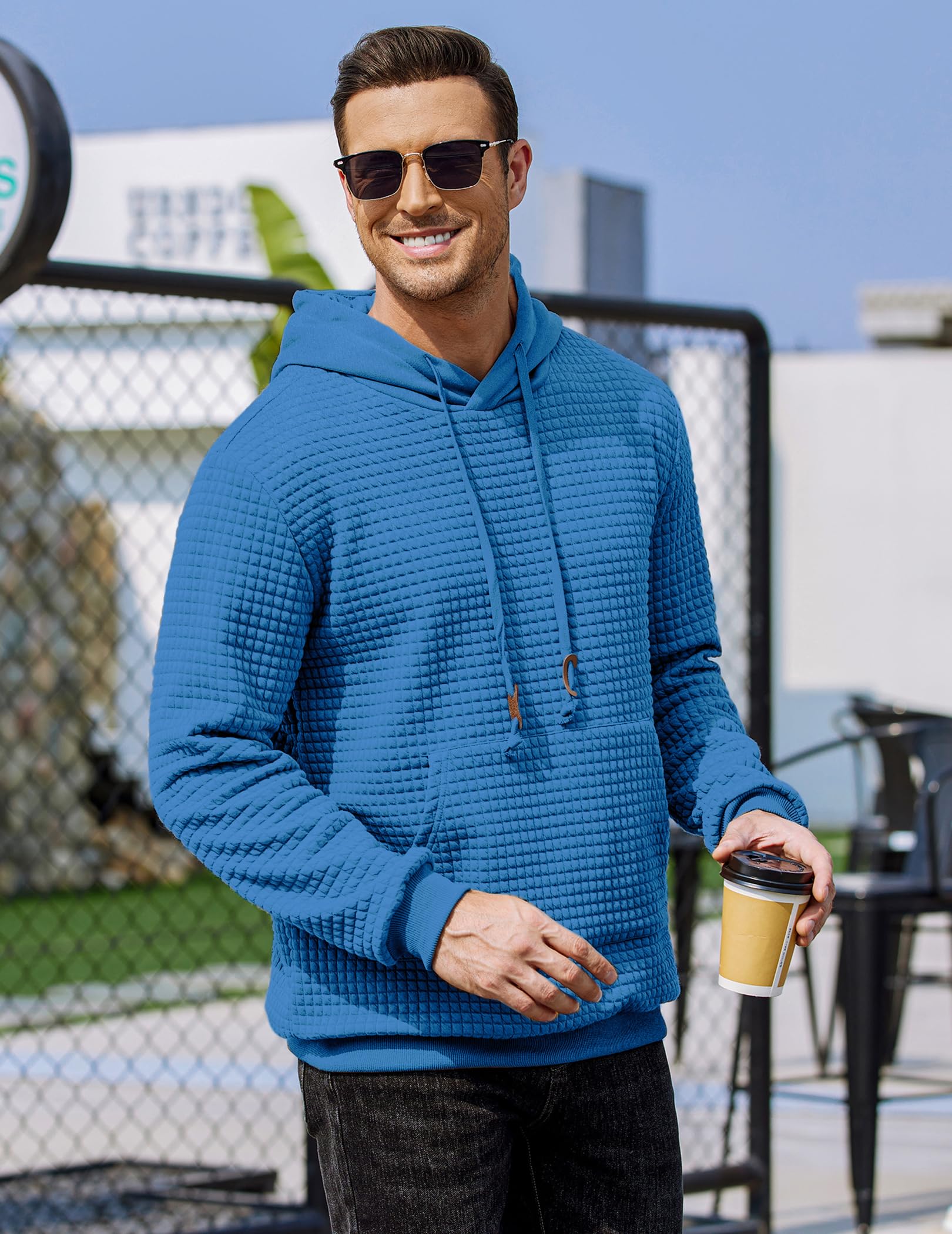 COOFANDY Men's Long Sleeve Waffle Knit Pullover Hoodie with Pocket - Casual Fashion Sweatshirt for Streetwear, Lounge & Outdoor Activities