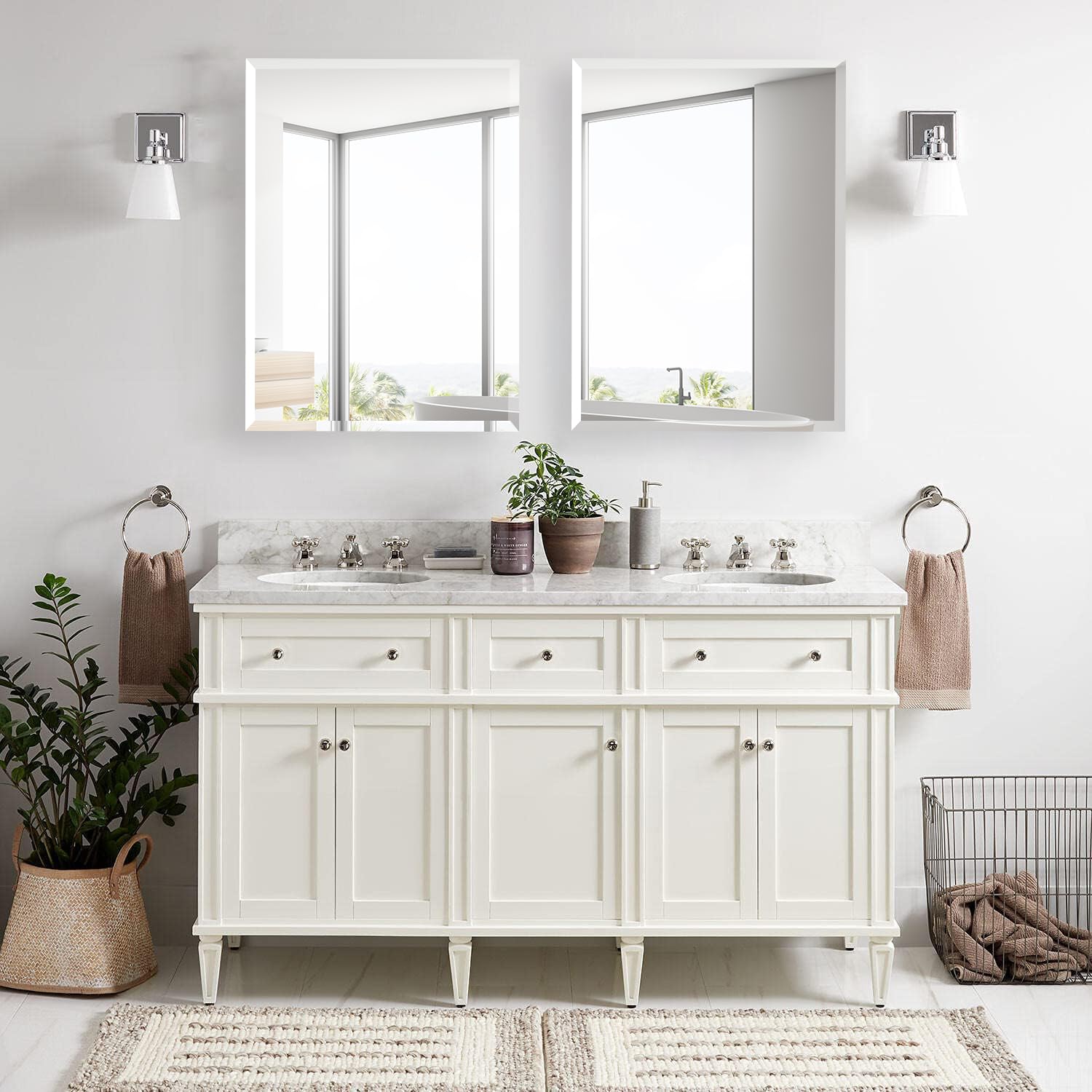 14x24 Inch Frameless Medicine Cabinet with Beveled Mirror - Wall Mounted Bathroom Storage for Toilet & Kitchen - Recessed or Surface Mount Installation - Perfect for Small Spaces & Modern Bathrooms