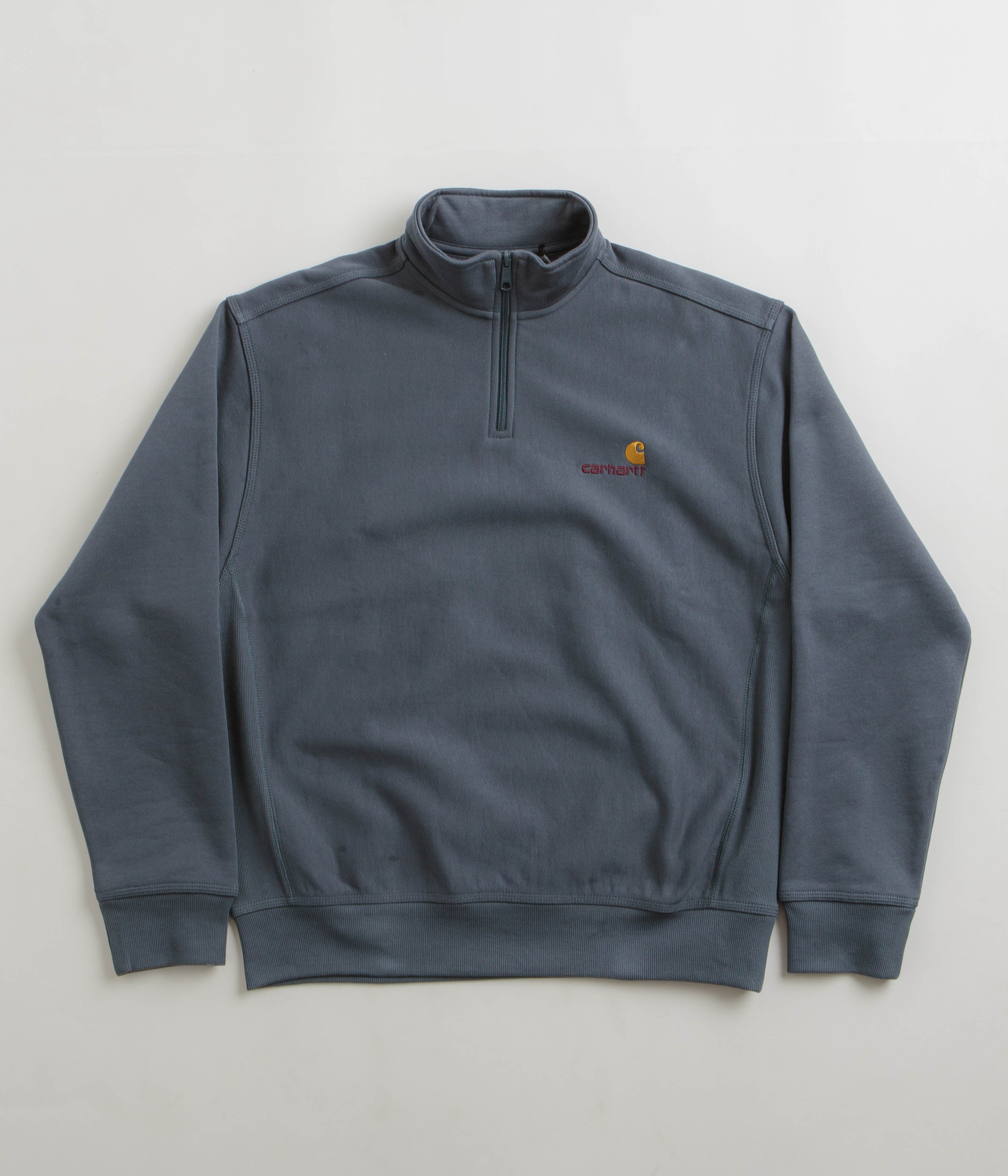 Carhartt Half Zip American Script Sweatshirt for Men | Comfortable Fleece Pullover with Stylish Script Logo | Perfect for Work, Outdoor Activities & Casual Wear (Ore Color)