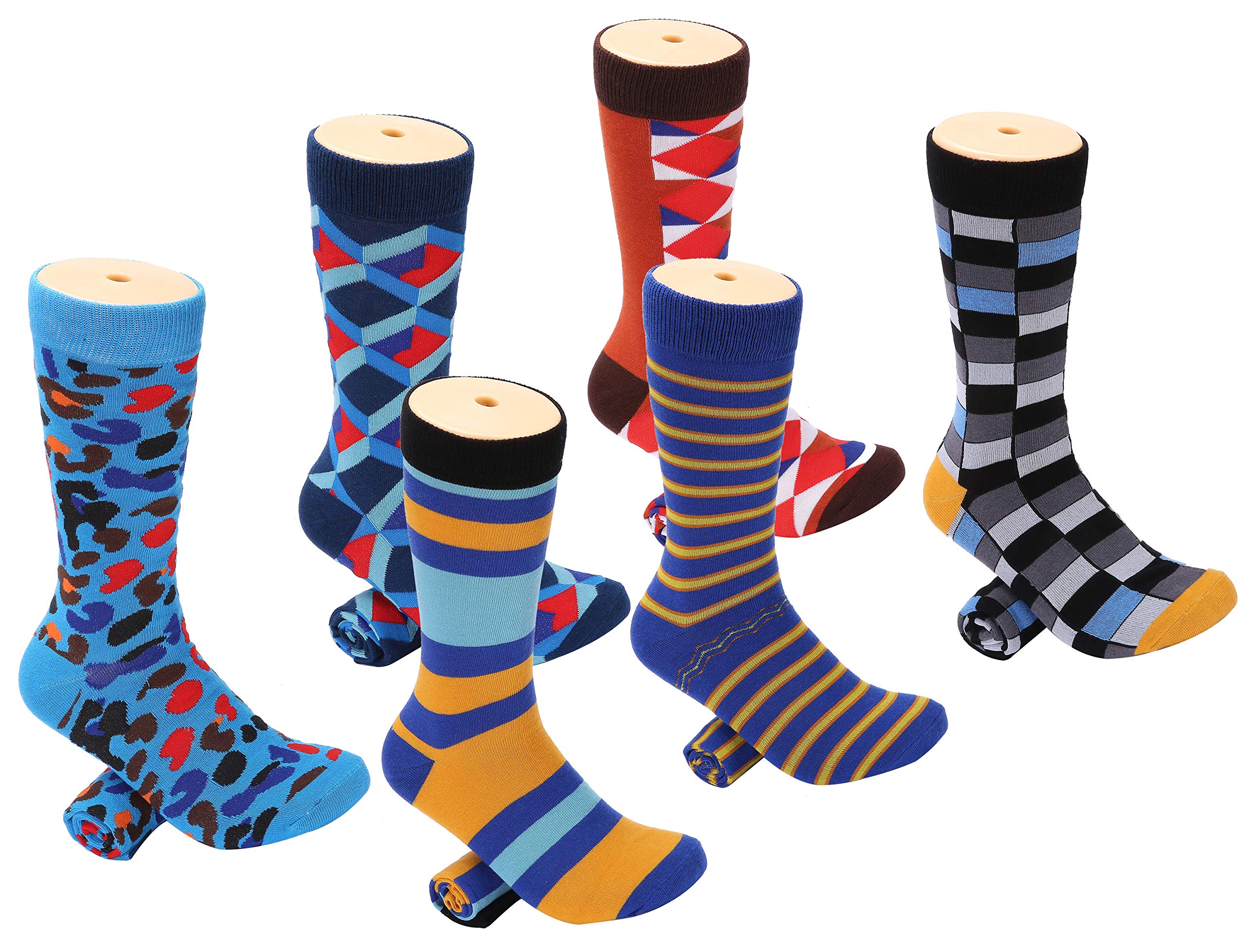 Marino Men's Dress Socks - 6 Pack Colorful Cotton Casual Socks for Business & Everyday Wear - Funky Patterned Socks for Office, Parties & Gifts