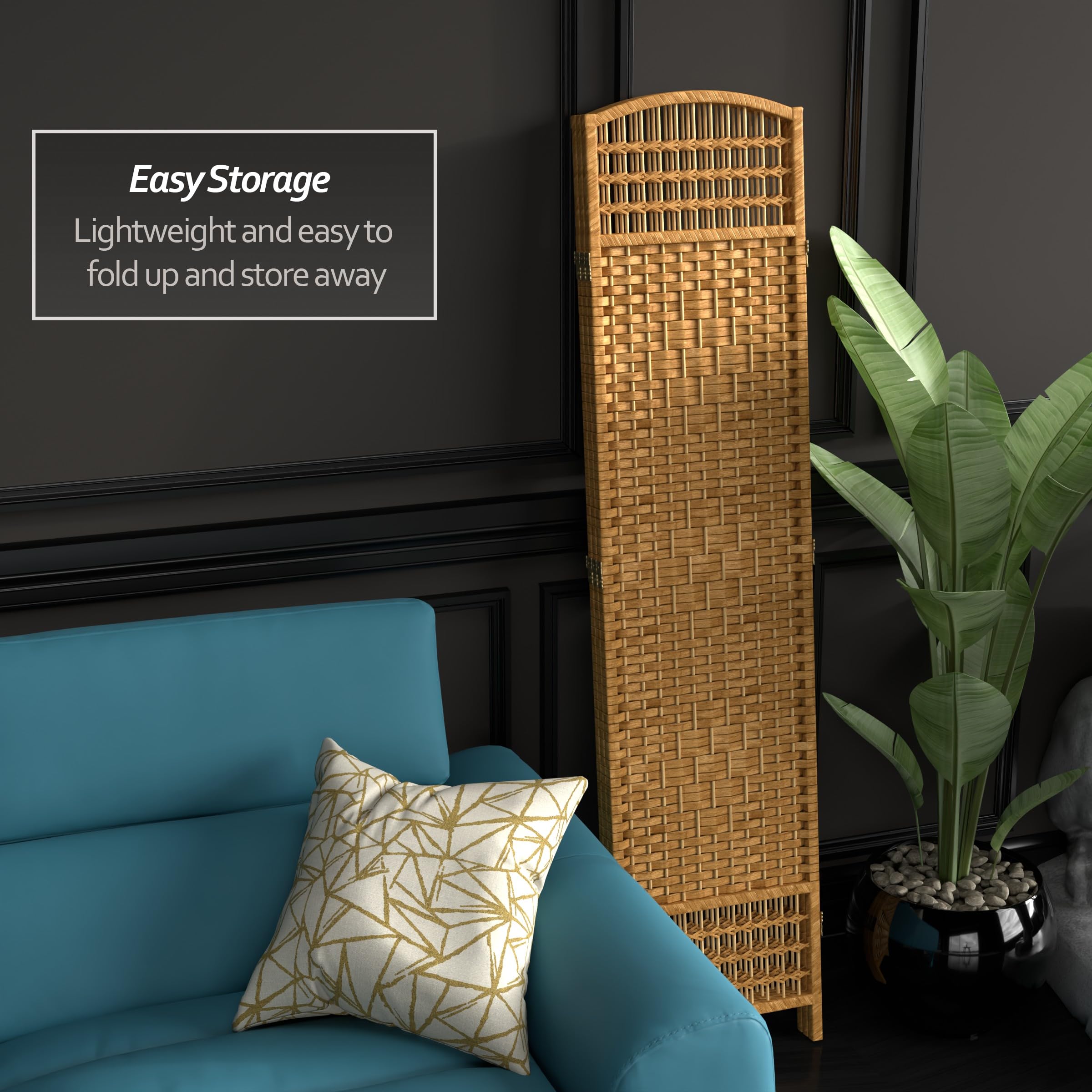 5.5 ft Tall Red Lantern Fiber Weave Light Beige 3-Panel Room Divider - Asian Inspired Decorative Screen for Living Room, Bedroom, or Office Privacy