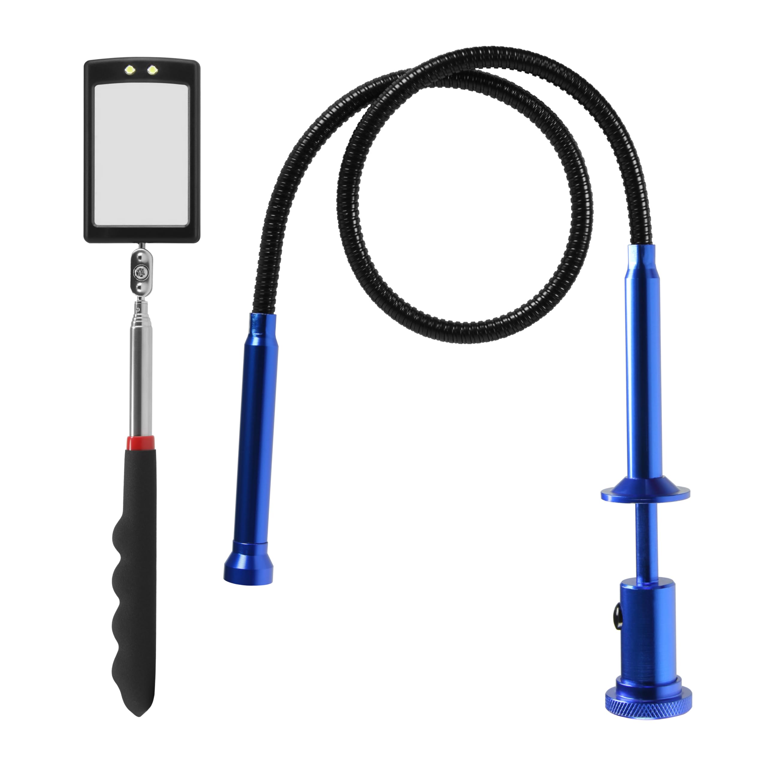 LED Telescoping Inspection Mirror & Magnetic 4-Claw Grabber Tool Set - Flexible Extendable Pickup Tool for Hard-to-Reach Areas - Perfect for Mechanics, Electricians & Home Repairs