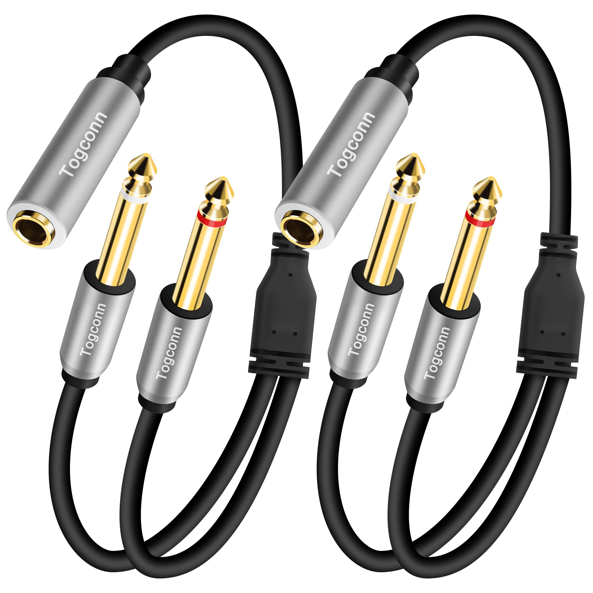 2-Pack 1/4 inch TRS Stereo Splitter Y Cable - 1 Feet 6.35mm TRS Female to Dual TS Mono Male Jack Audio Adapter - Ideal for Studio Monitors, PA Systems & Guitar Amps