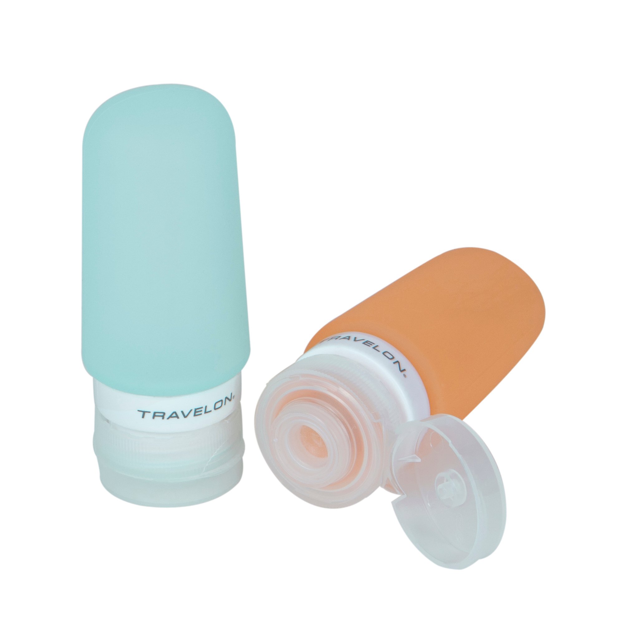 Travelon Smart Tubes Set of 2 - Leak-Proof & TSA Approved Travel Toiletry Bottles (Orange/Blue, One Size) - Perfect for Airplane Carry-On & Weekend Getaways