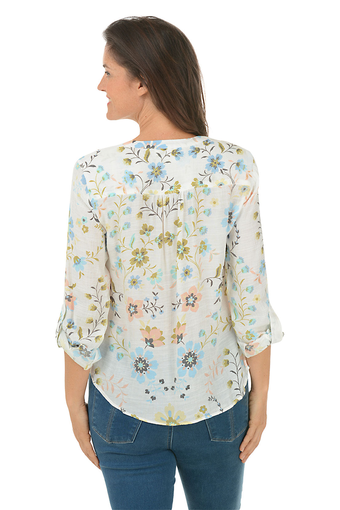 Blooming Dahlia Button Front Blouse for Women - Floral Print Casual Shirt with Long Sleeves - Perfect for Office, Date Night & Spring Outfits