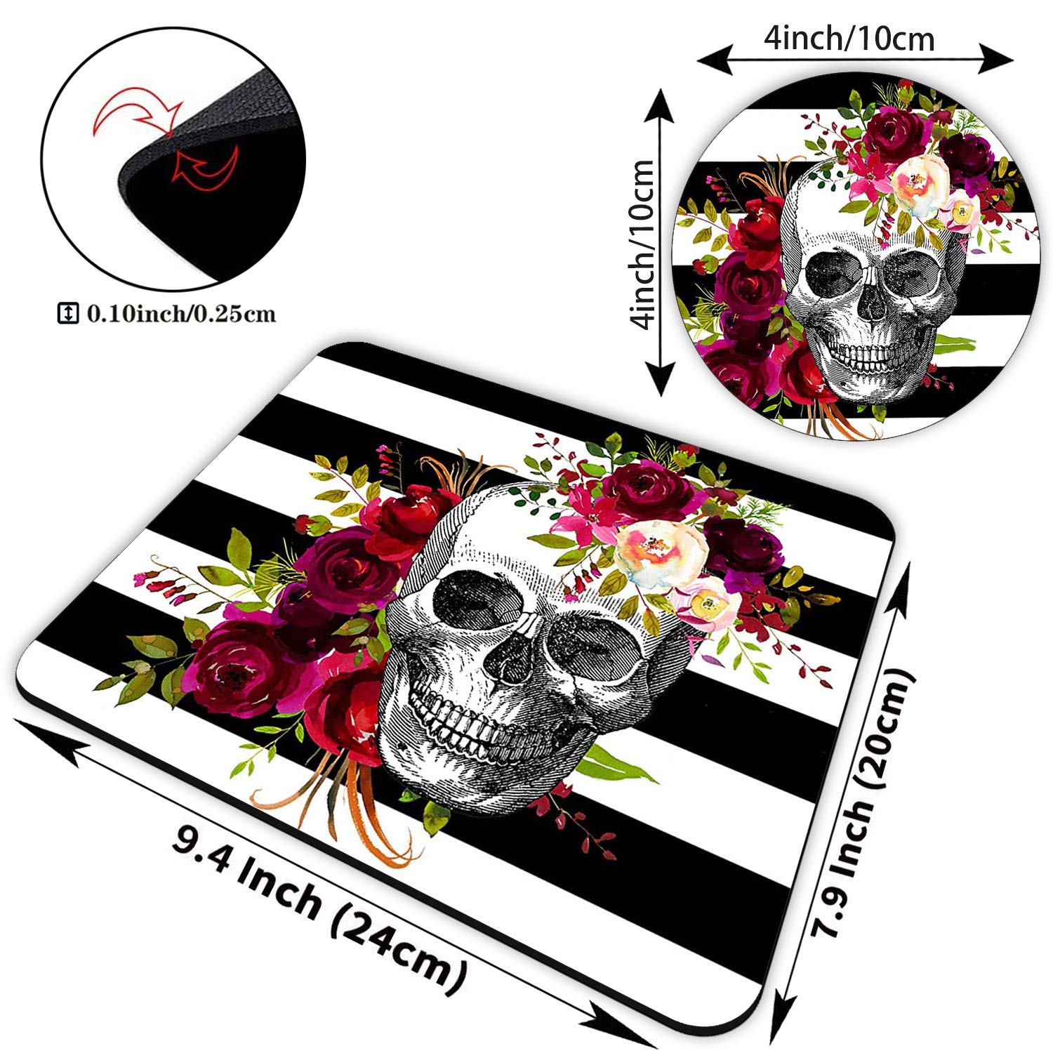 Premium Gaming Mouse Pad & Coasters Set - Non-Slip Rubber Skull Flower Design for PC, Laptop & Office Work - Large Rectangle Mouse Mat for Gamers & Professionals - Perfect for Esports, Streaming & Home Office Setup
