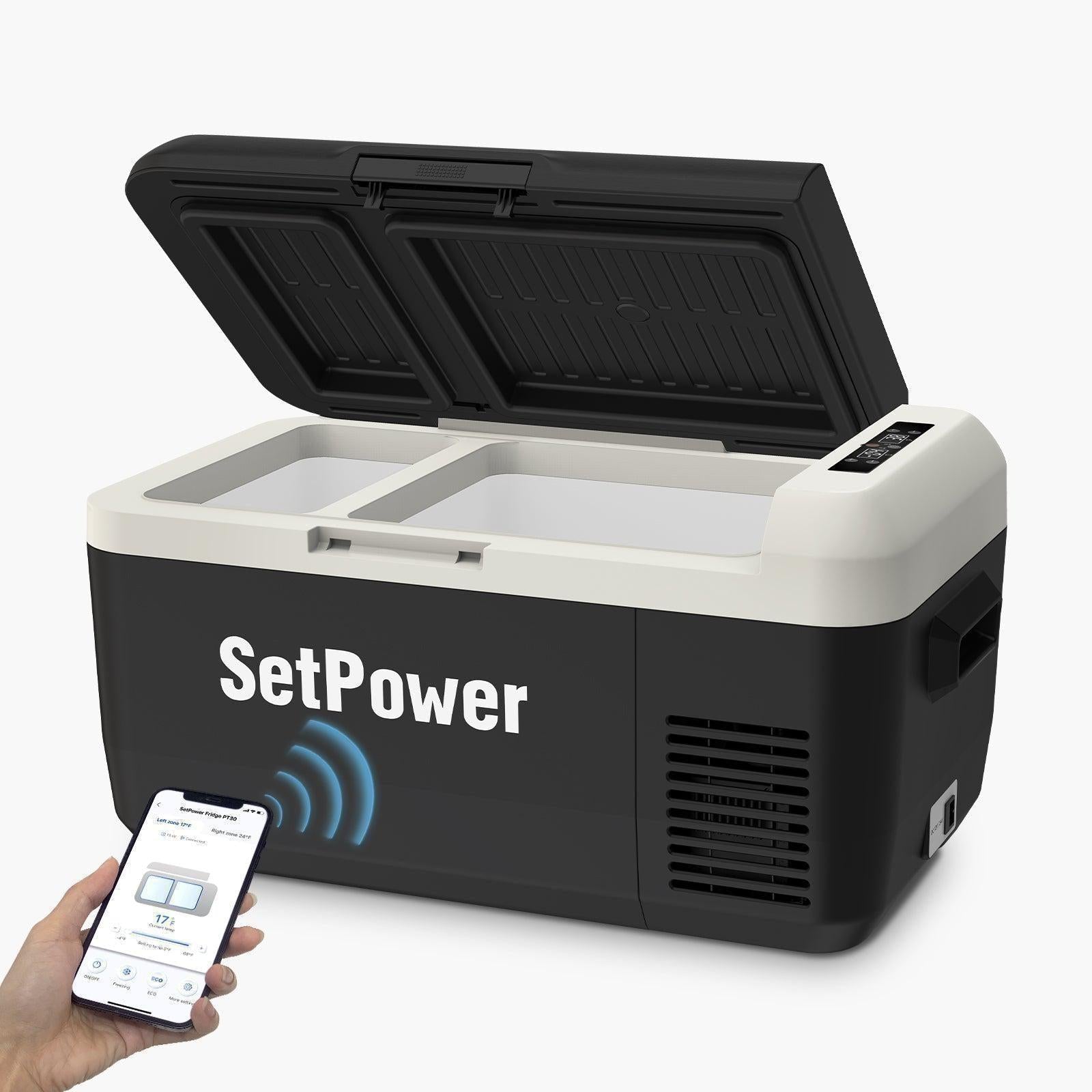 Setpower PT30 32Qt 12V Car Refrigerator Freezer with Dual Zone - Portable Mini Fridge for Camping, Road Trips & Outdoor Adventures