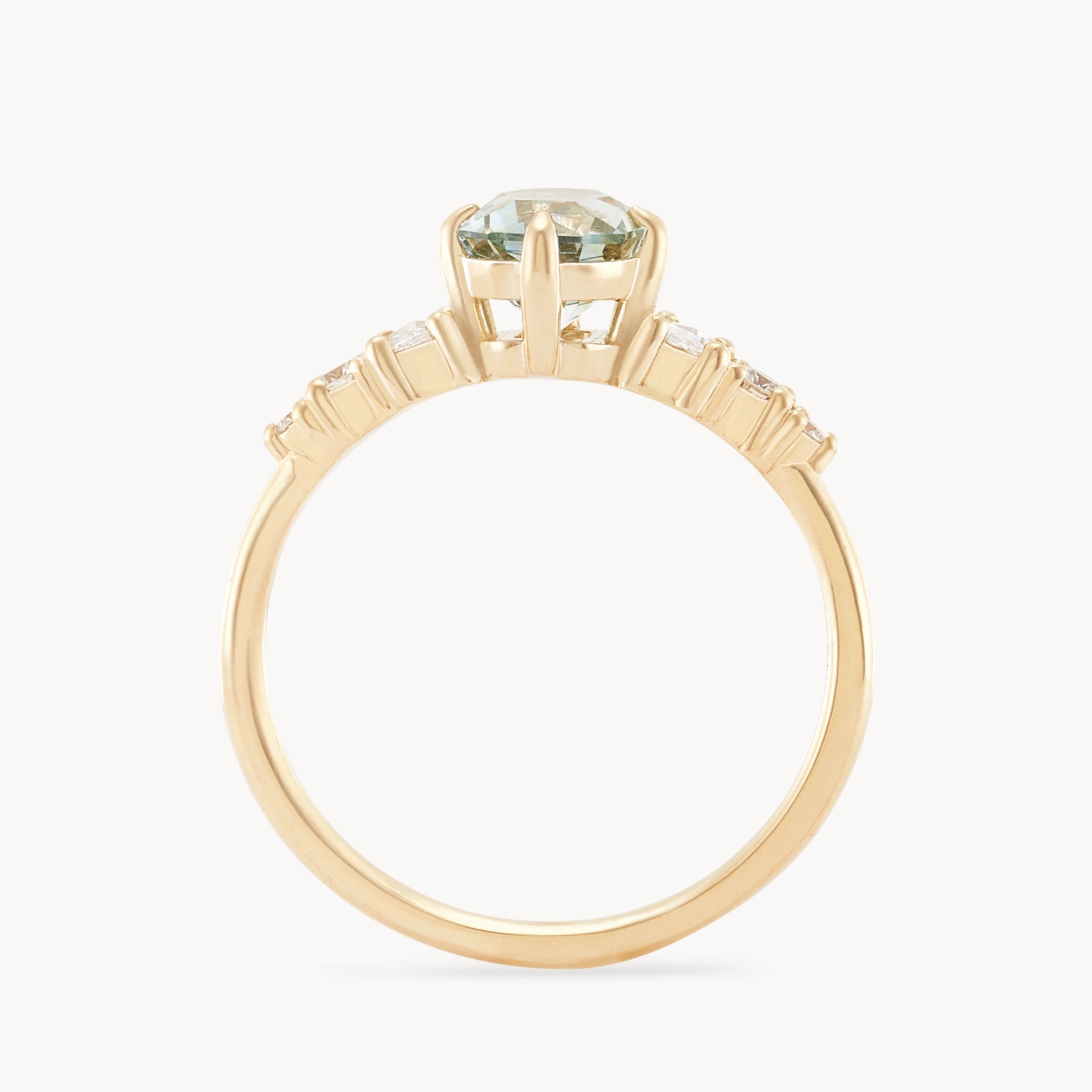 14K Yellow Gold Unique Lunar Radiance Ring with Green & Colorless Sapphire – Perfect for Engagement, Anniversary & Special Occasion Gifts