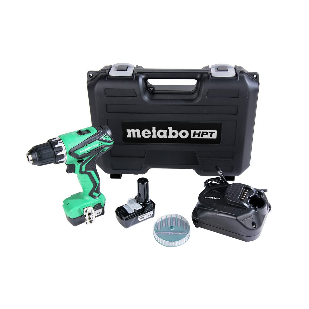 Metabo HPT 12V Cordless Drill with 2 Lithium Ion Batteries, Carrying Case & 7-Piece Bit Set - Perfect for DIY Projects, Home Repairs & Woodworking (DS10DFL2)