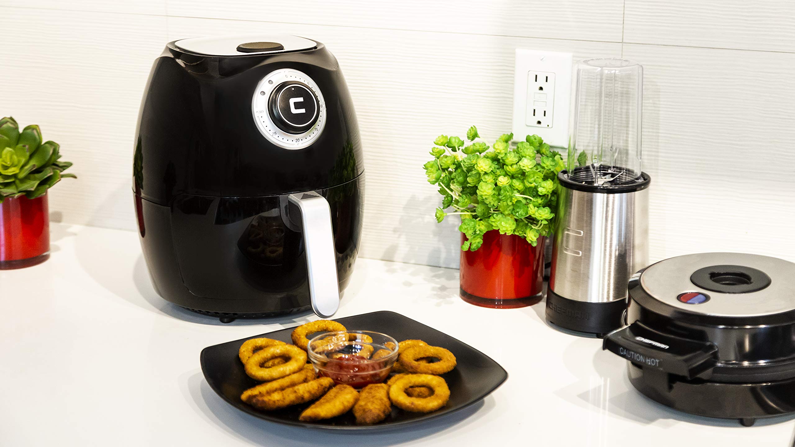 Chefman 6.5 Quart XL Air Fryer Oven - Oil Free Healthy Cooking, 60-Min Timer & Auto Shut Off, Dishwasher Safe BPA-Free, Space Saving Flat Basket - Perfect for Family Meals, Chicken Wings & French Fries