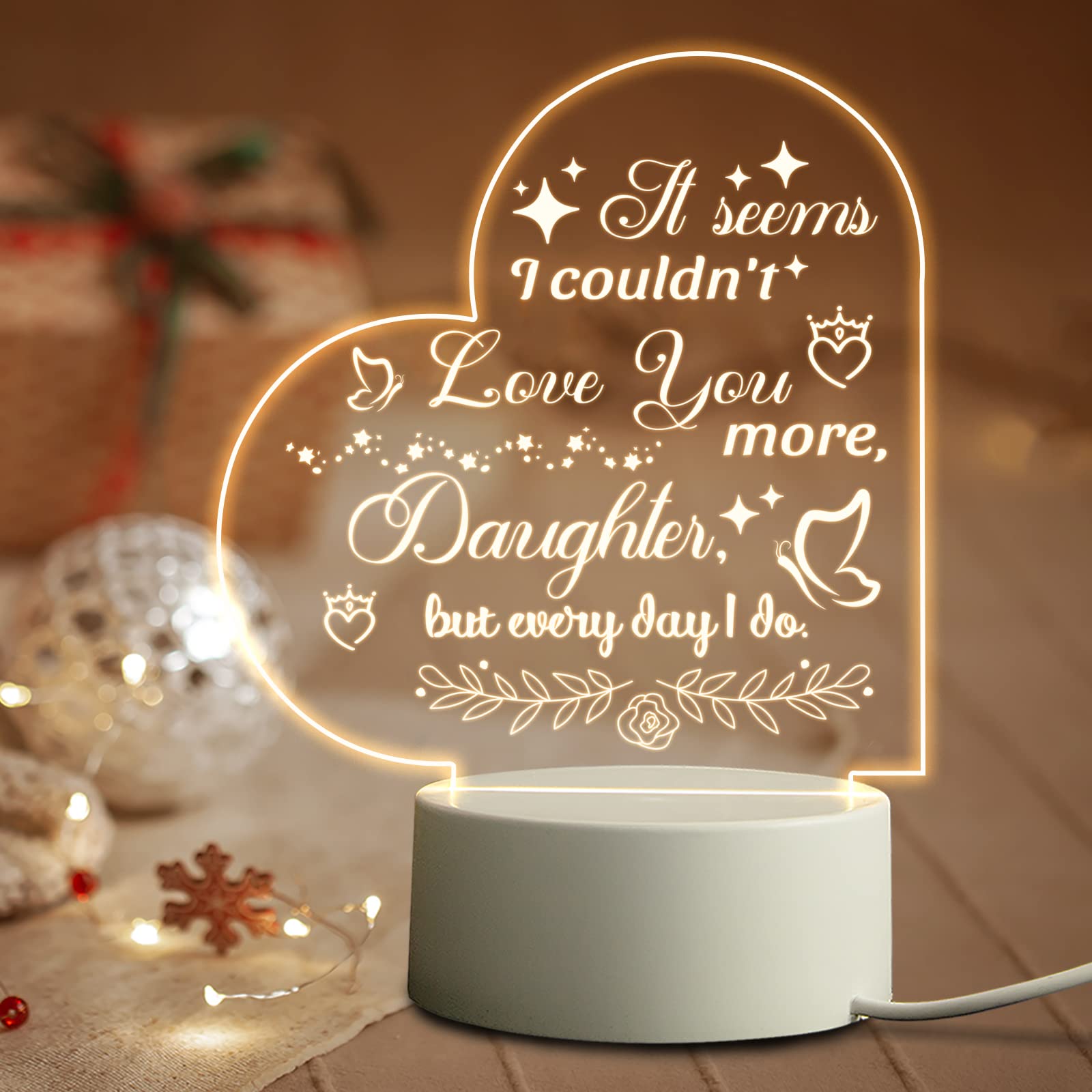 Thoughtful Daughter Gifts from Mom - Birthday & Graduation Present Ideas - Energy Efficient Night Light for Girls (Warm White) | Perfect for Bedroom, Nursery & Dorm Room Decor