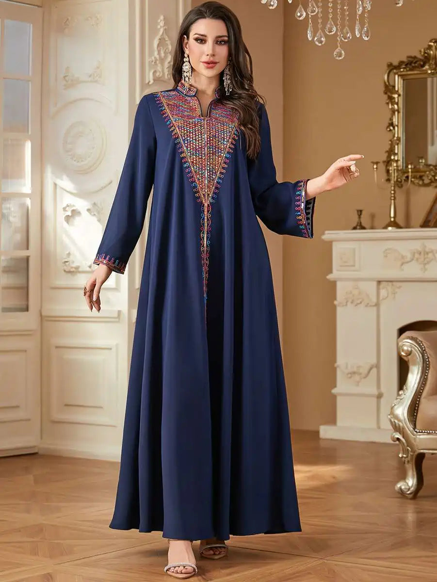Elegant Eid Arab Embroidery Caftan Kaftan Dress for Women - Traditional Islamic Party Wear #254358 | Perfect for Eid Celebrations, Weddings & Special Occasions