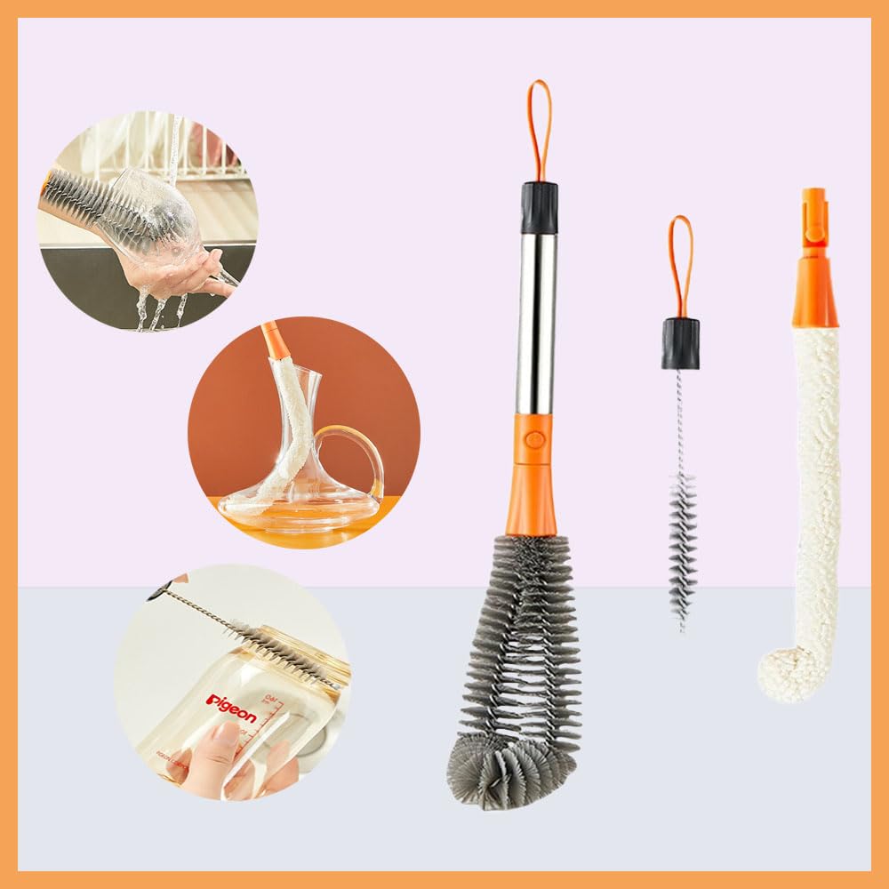 Eco-Friendly 4-in-1 Water Bottle Cleaning Kit with Long Handle - Includes Straw Cleaner, Gap Brush & 3-in-1 Scrubber for Sports Bottles, Baby Bottles, Mugs & Tumblers (Blue) - Perfect for Gym, Travel, Home & Office Use
