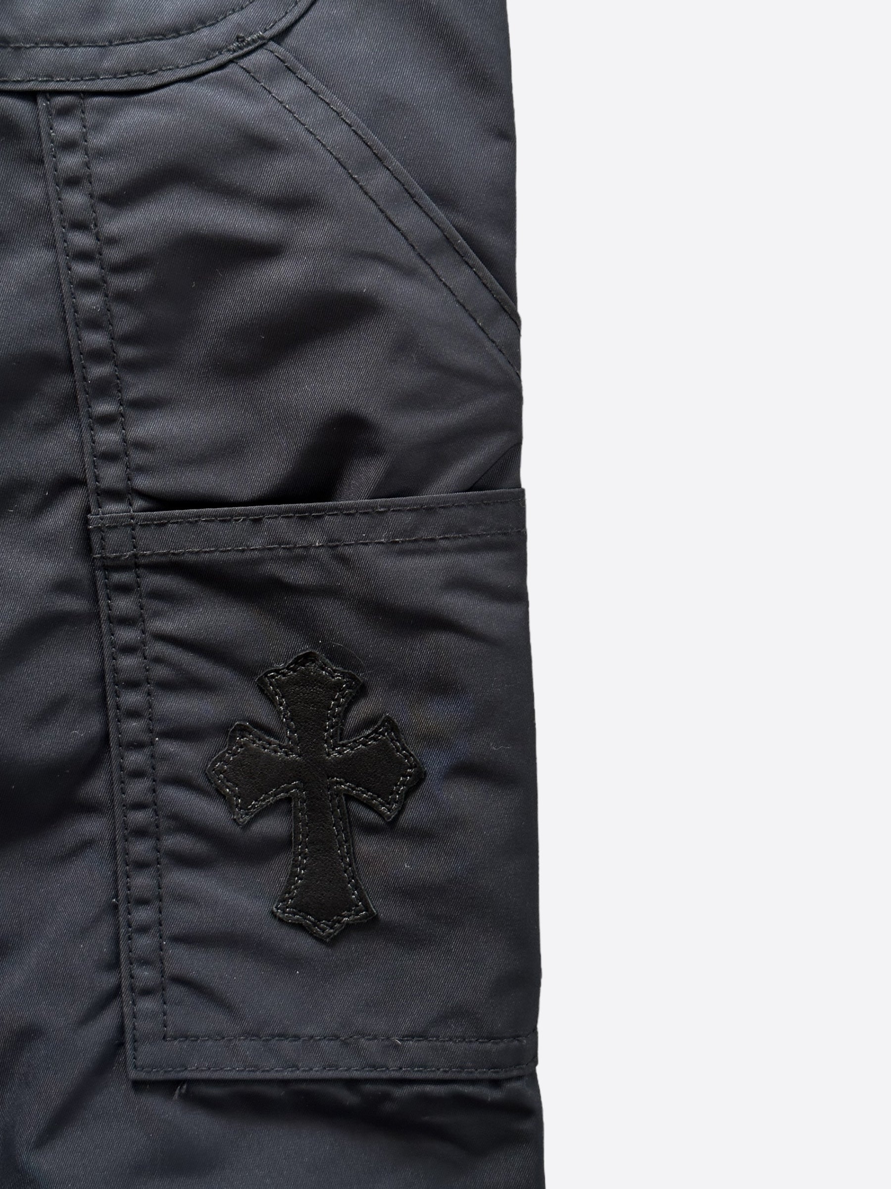Chrome Hearts Black Nylon & Leather Carpenter Pants for Men - Stylish Gothic Workwear & Street Fashion Pants for Everyday Wear