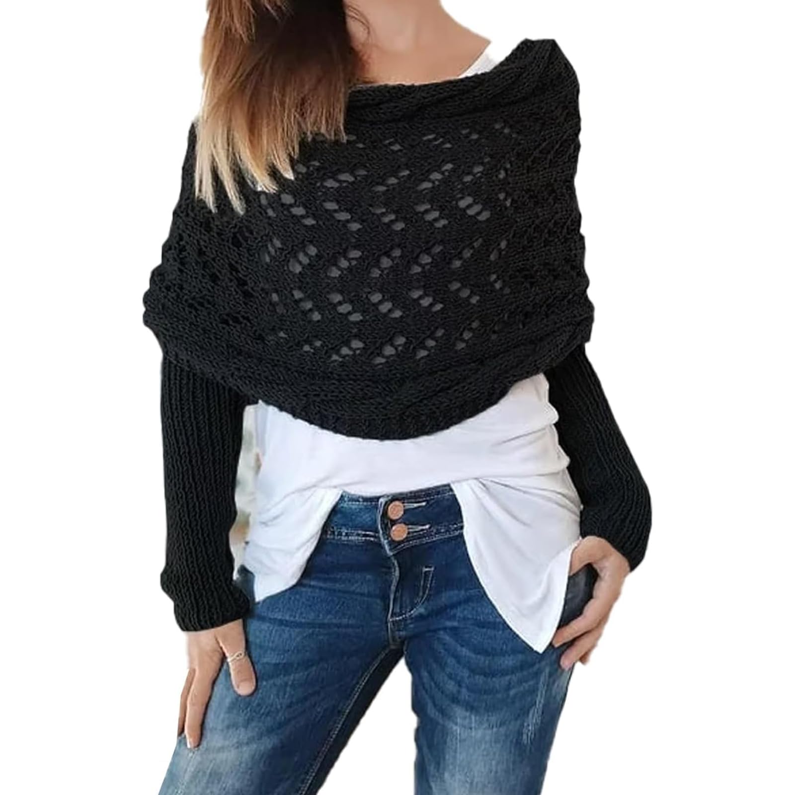 Women's Knitted Double Sleeve Scarf - Warm Winter Fashion Accessory for Outdoor Activities, Travel & Cold Weather