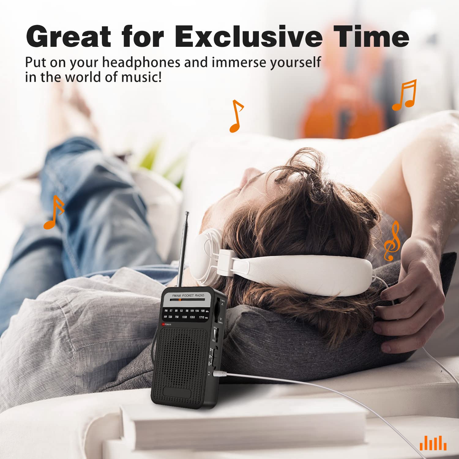Portable AM FM Radio with Long Range Reception - Transistor Radio with Loud Speaker, Headphone Jack & 2AA Battery - Perfect for Home, Outdoor, Camping, and Emergency Situations