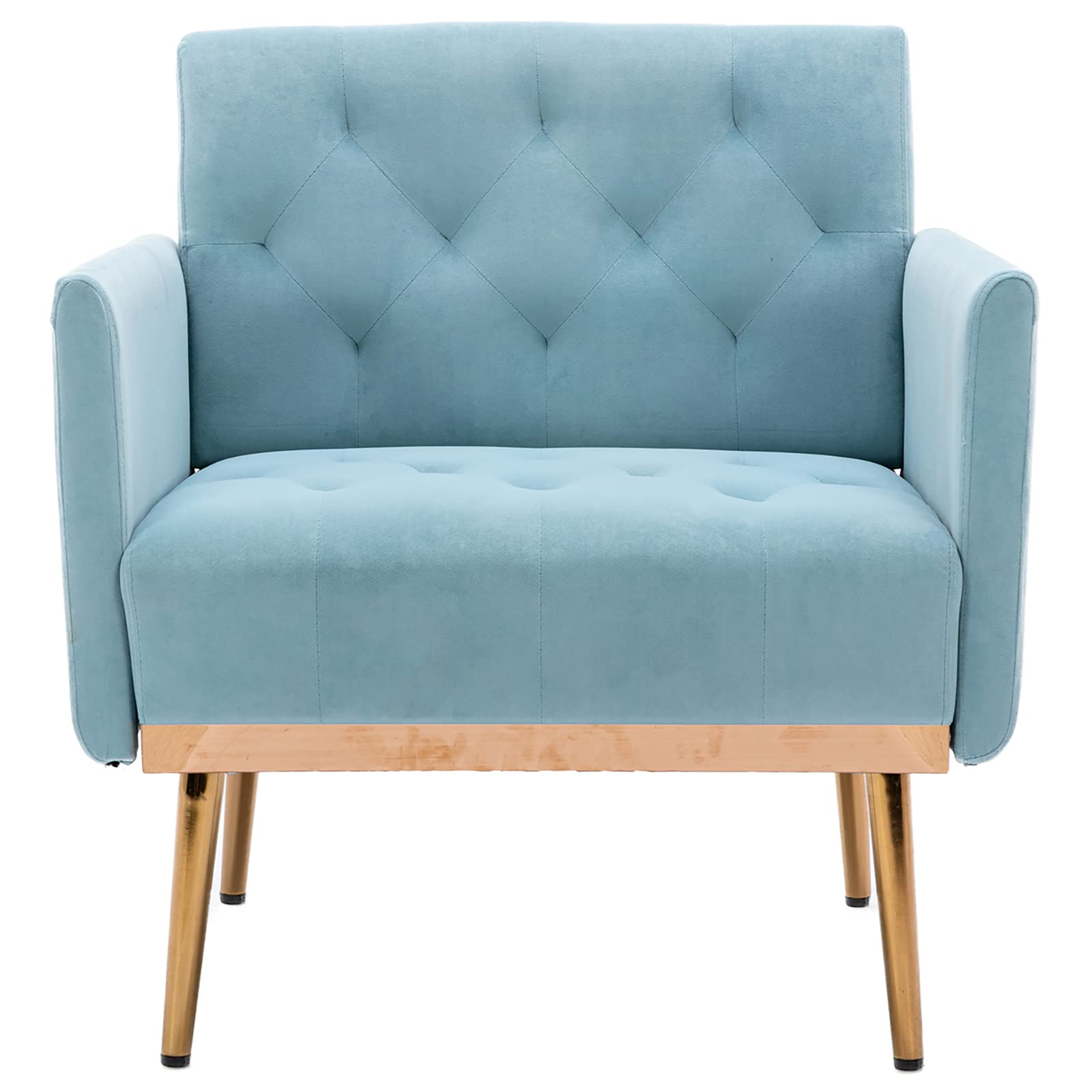 Velvet Accent Chair with Gold Metal Legs - Modern Single Sofa for Living Room, Bedroom, Office & Small Spaces - Blue Upholstered Lounge Chair for TV Watching, Reading & Coffee Breaks