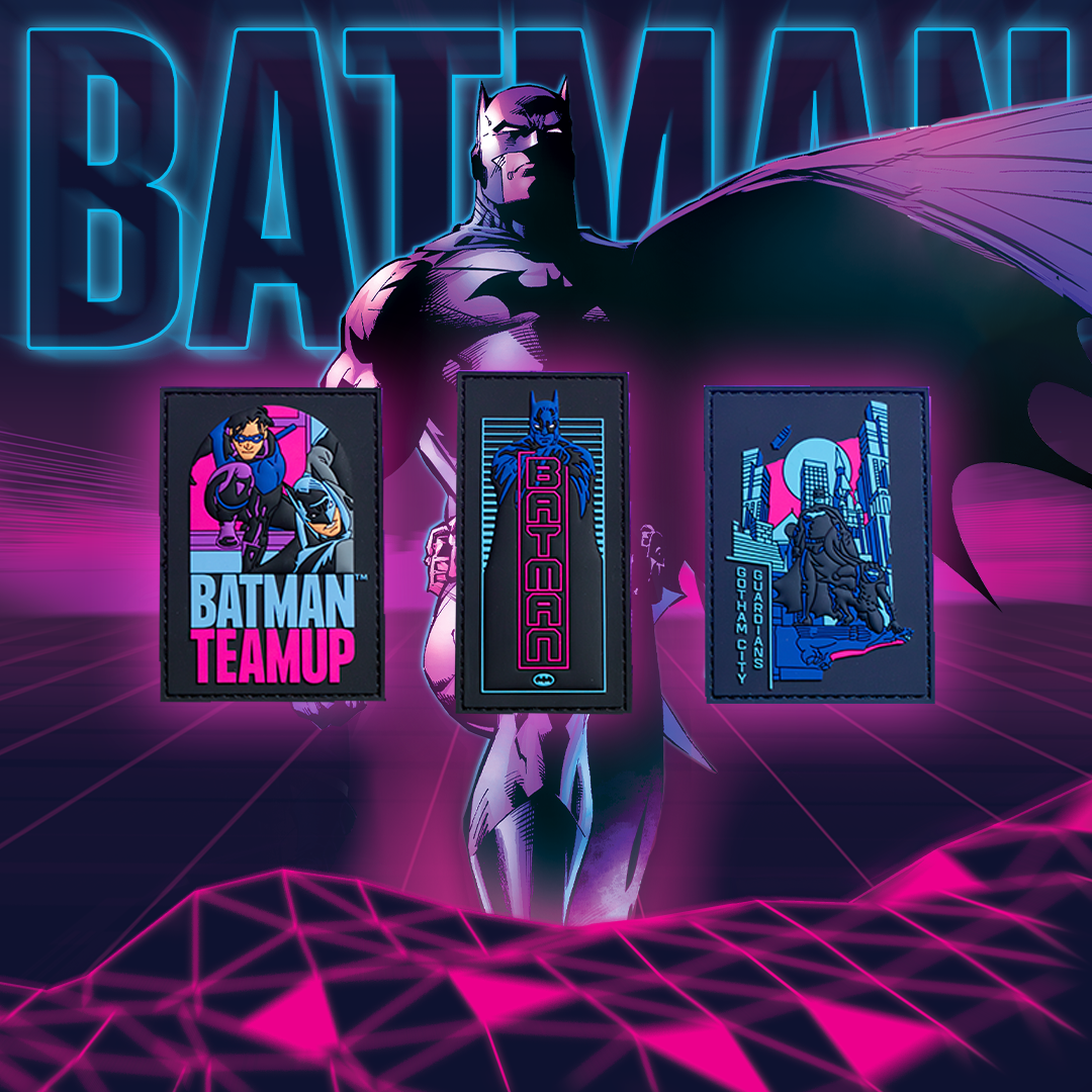 3D Neon Batman Iron-On Patches - 5-Piece Embroidered Badge Set for Jackets, Hats & Backpacks - DIY Sewing Appliques for Cosplay & Costume Design