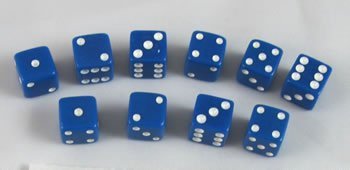 Koplow Games 8mm Opaque Blue Dice with White Pips - Set of 10 Dice for Board Games, RPGs, and Casino Night
