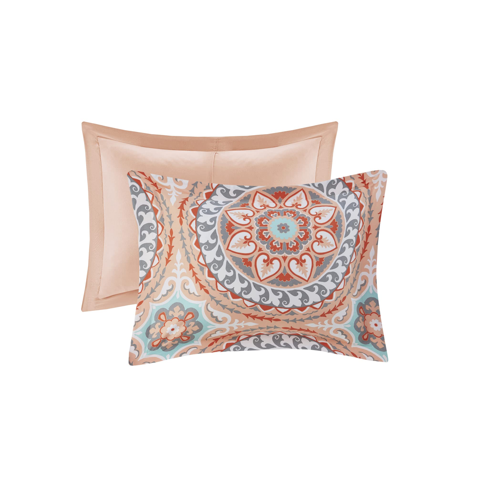 Madison Park Essentials Serenity 9-Piece Queen Bed in a Bag Comforter Set - Medallion Damask Design, All Season Cotton Bedding with Sheet Set & Bedskirt (90