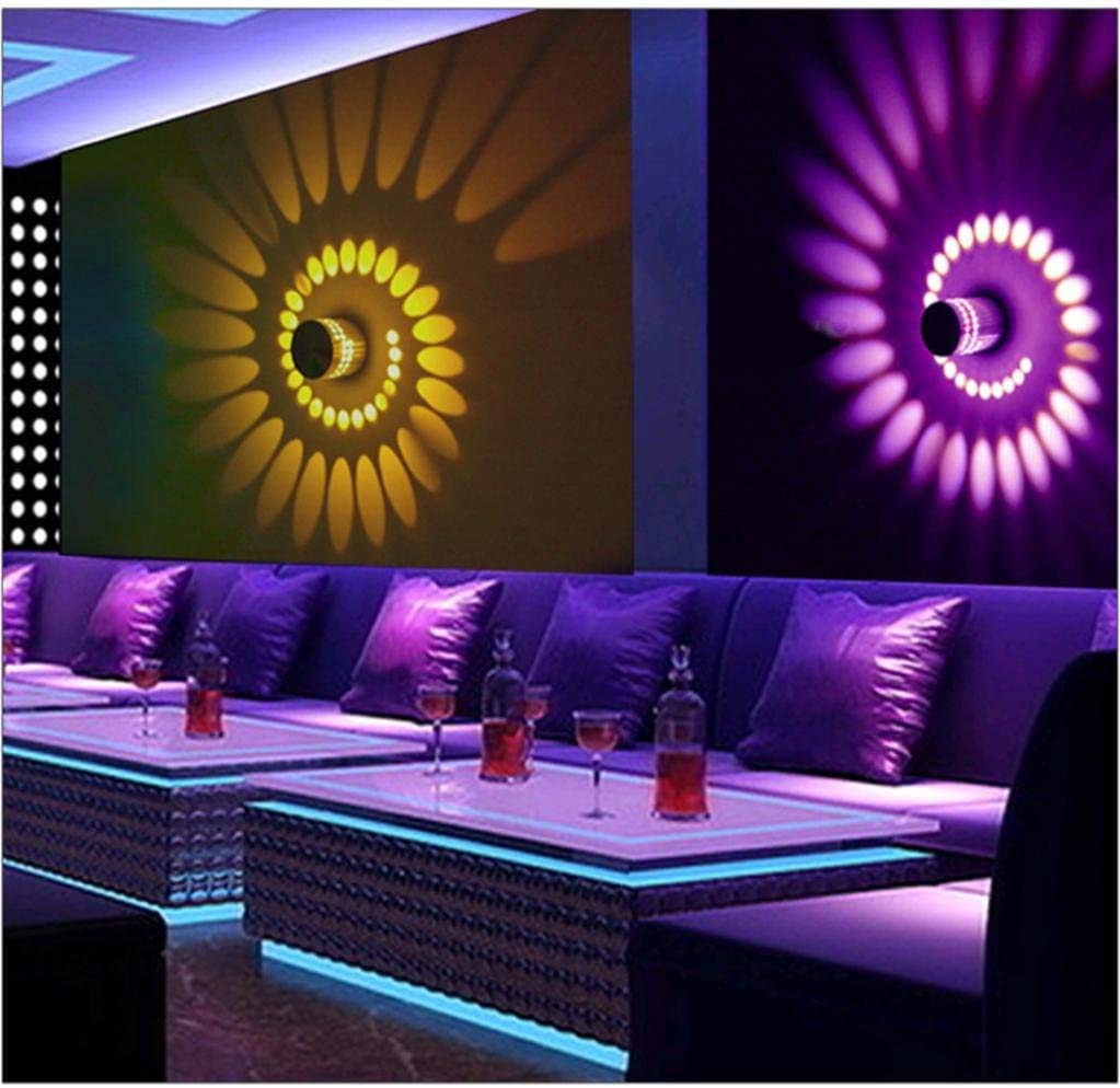 Xuuyuu 3W RGB Spiral LED Wall Light - Color Changing Aluminum Wall Lamp with Remote Control for Home, Bar & KTV Decor | Modern Indoor Lighting for Bedroom, Living Room & Party Atmosphere