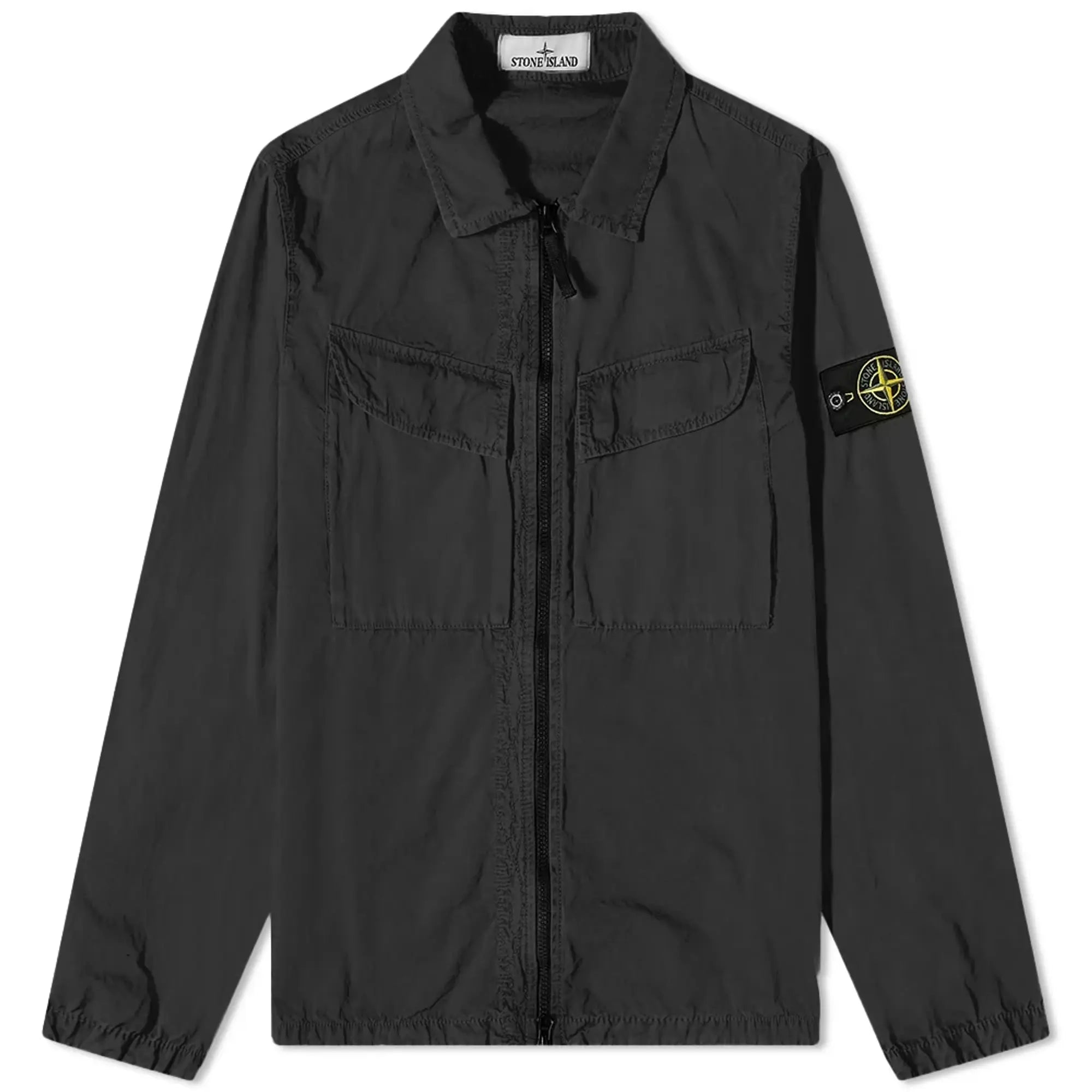 Stone Island Black Brushed Cotton Zip-Up Overshirt Jacket for Men - Casual & Streetwear Style for Everyday Wear