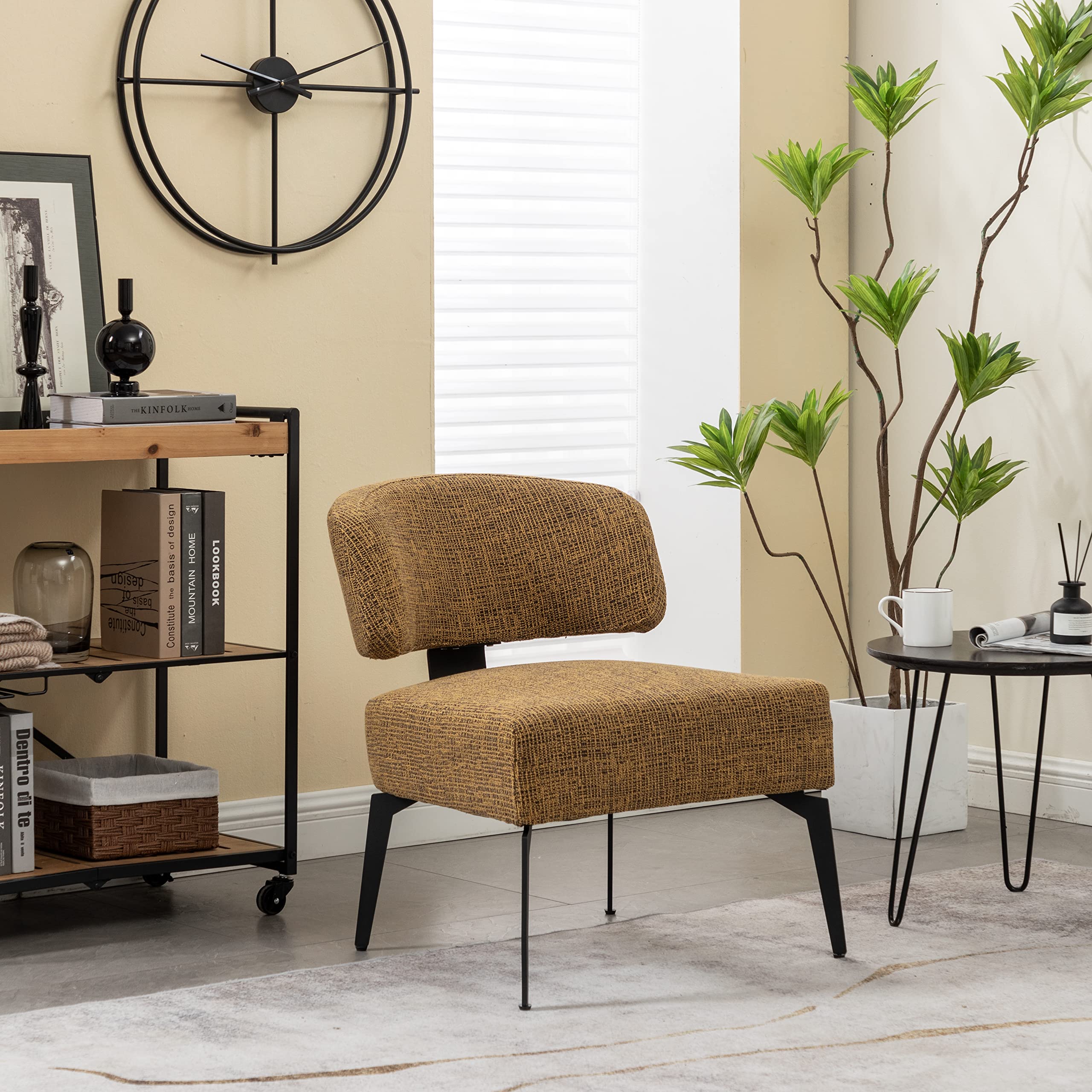 Mid Century Modern Accent Chair - Linen Upholstered Comfortable Reading Chair for Small Spaces, Living Room, Bedroom & Office Waiting Room - Yellow Sofa Chair | Perfect for Relaxing, Reading & Home Decor