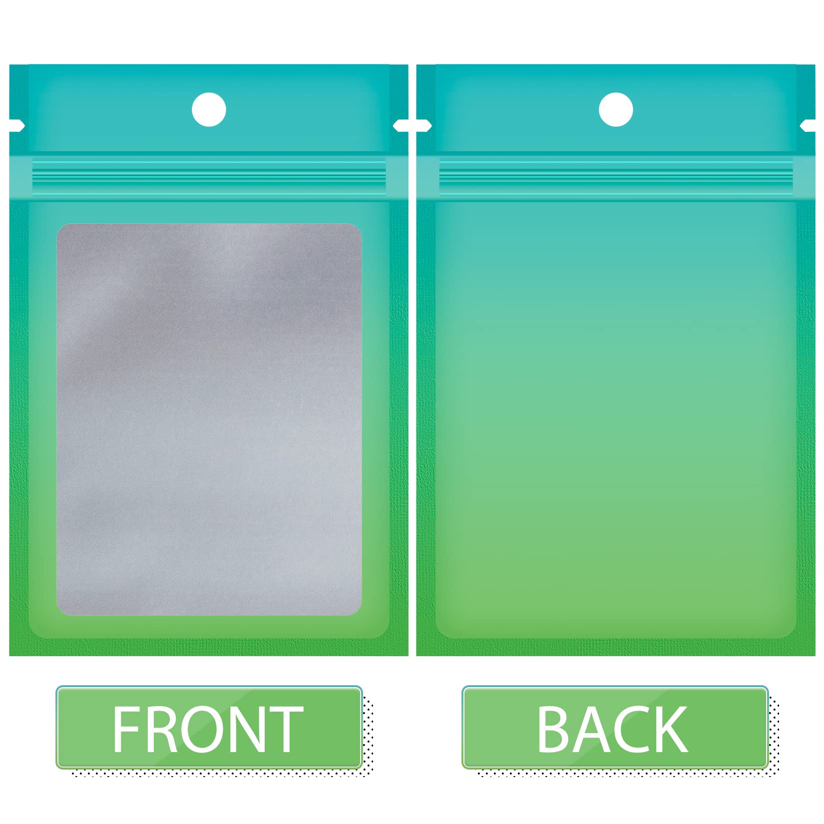 Funfery 100 Pack Resealable Smell Proof Food Storage Bags - 4x6 Inch Clear Mylar Zipper Pouch for Jewelry, Eyelash, Gloss Samples (Blue Green) | Ideal for Small Business Packaging & Organizing